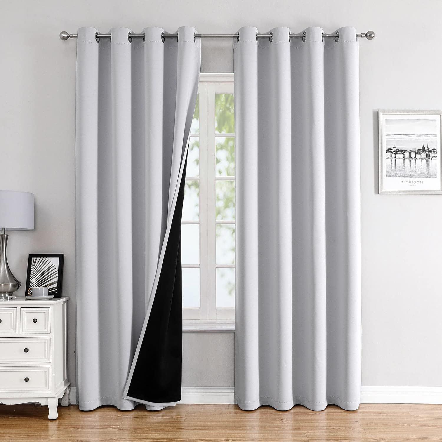 ChrisDowa 100% Blackout Curtains for Bedroom with Black Liner, 2 Thick Layers Total Blackout Thermal Insulated Grommet Long Window Curtains…