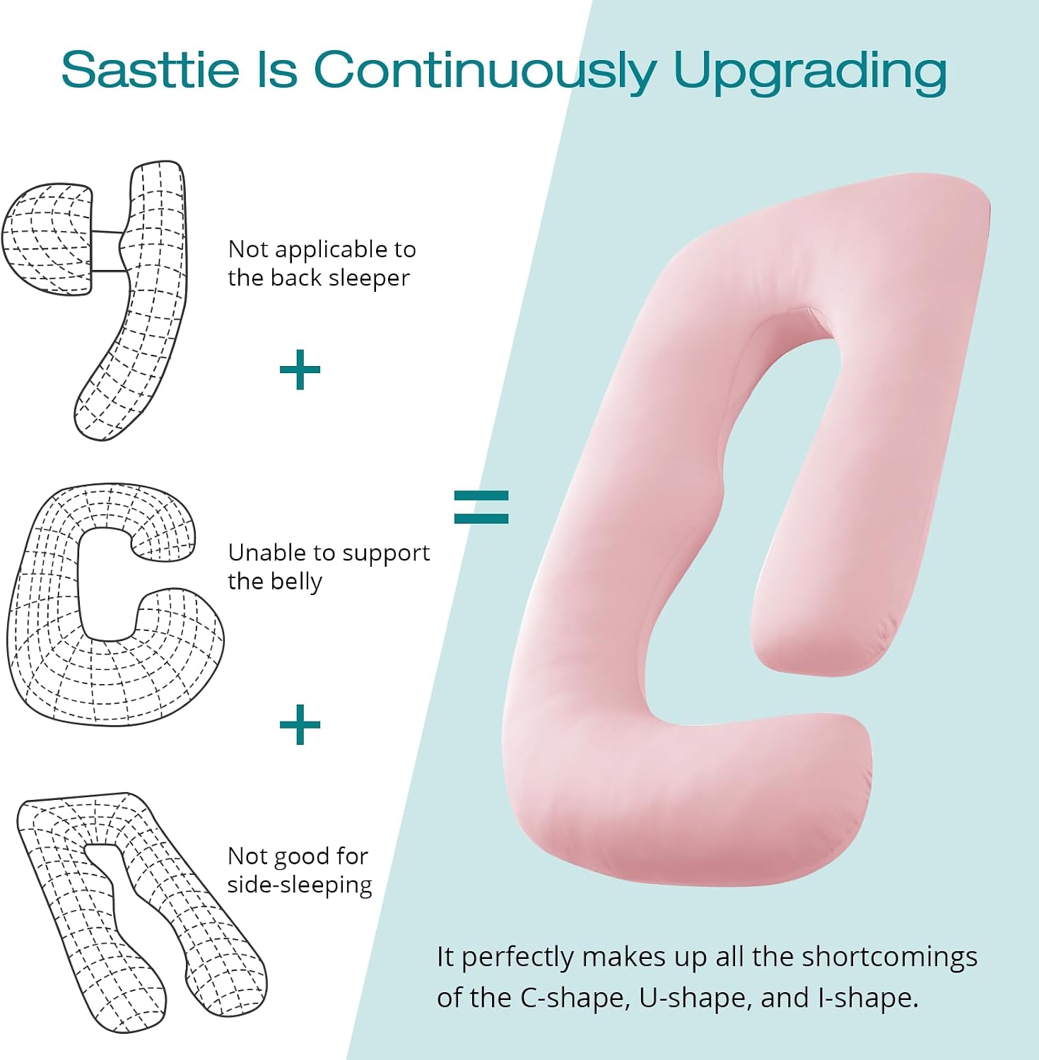 Sasttie Pregnancy Pillows for Sleeping, Jumbo U Shaped Cooling Full Body Pillow with Removable Cover, Pregnant Women Must Haves, Maternity…