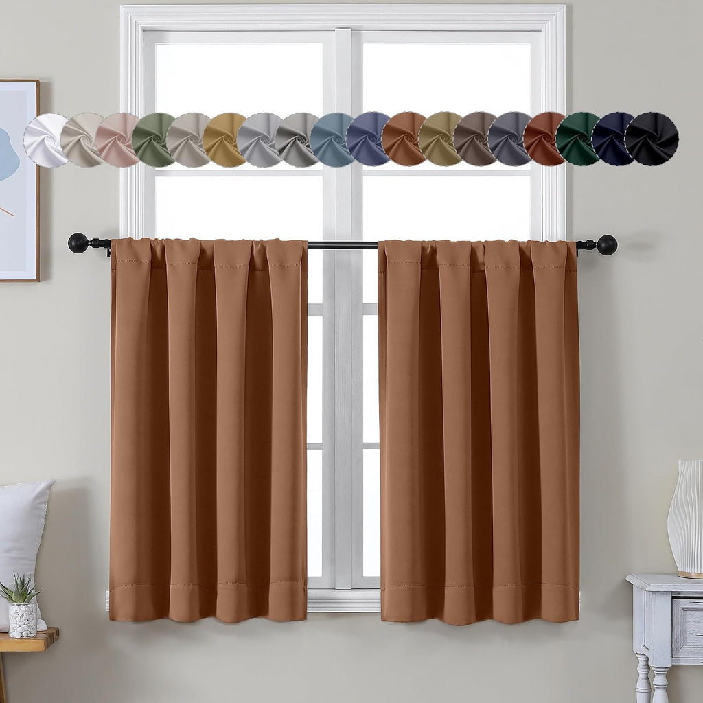 Simplebrand Ava Sun Baked Short 36 Inches Blackout Curtain 2 Panels Set, Half Window Rod Pocket Privacy Curtain Tiers for Kitchen, Curtains…