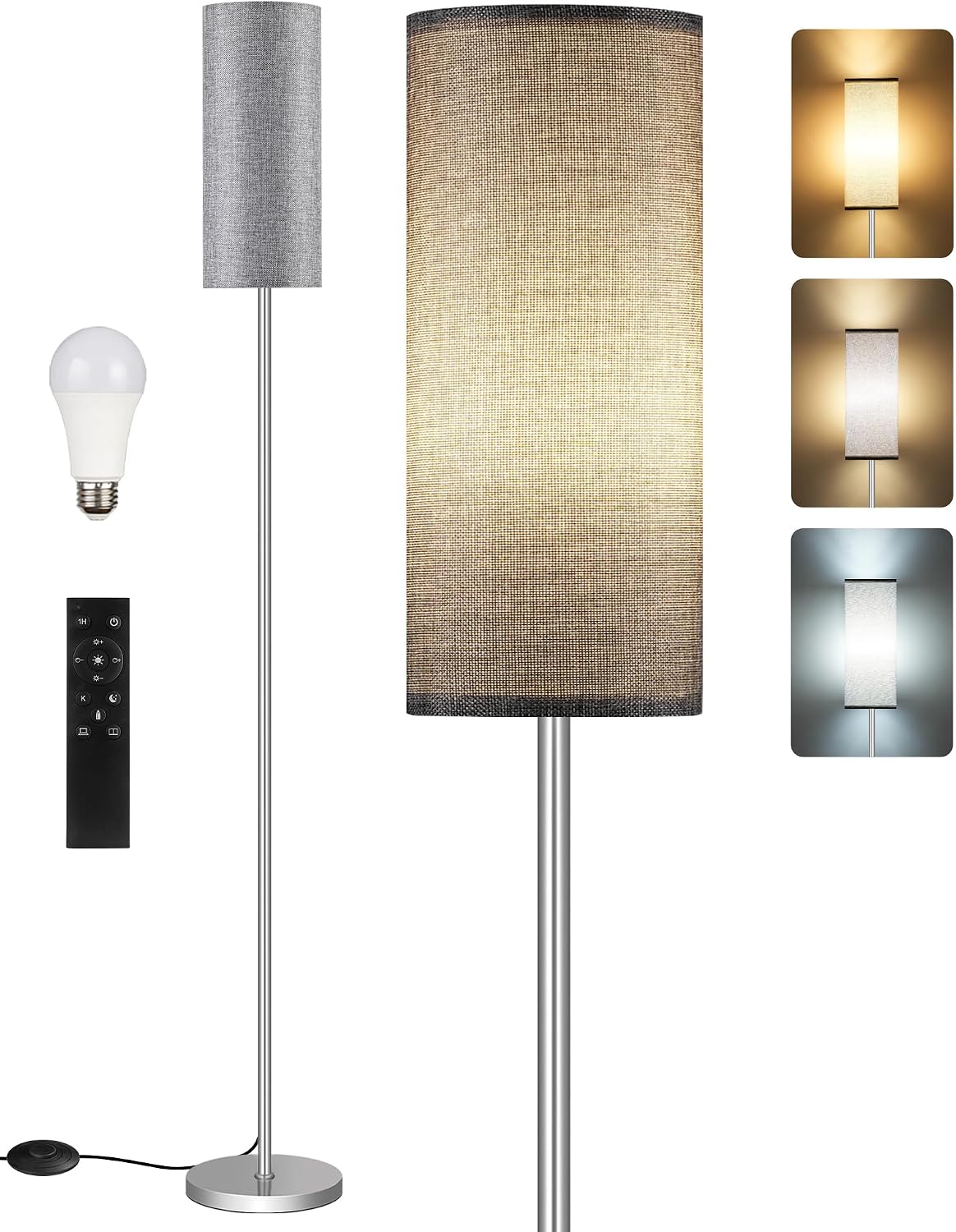 Dimmable Floor Lamps for Living Room with Remote and Foot Switch, 64.4” Modern Standing Tall Lamp, Corner Lamp for Bedroom, Office, Bulb…