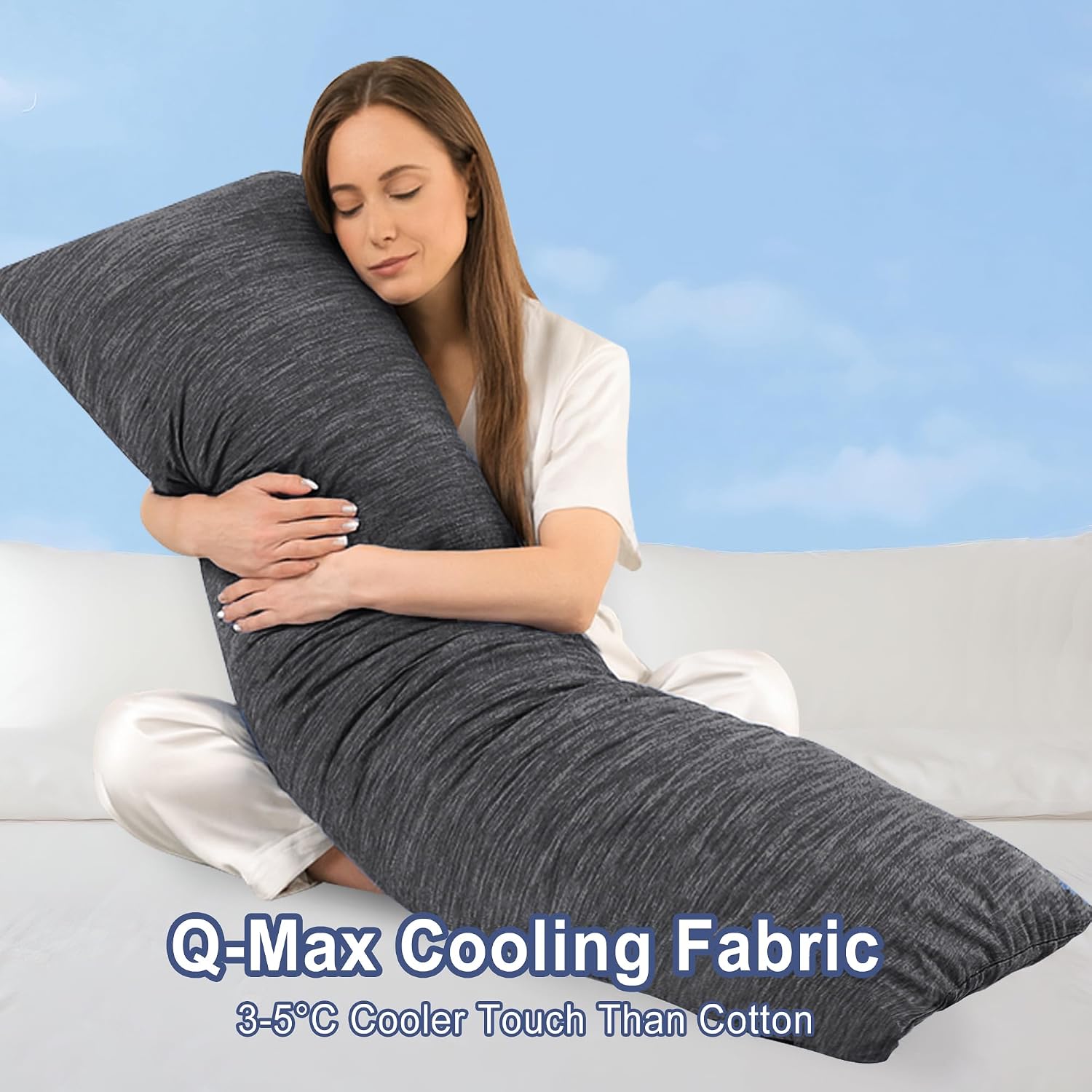 Dwcn Cooling Body Pillow for Adults, 20x54 Inch Grey - Shredded Memory Foam Body Pillow with Removable & Adjustable Filling, Full Body Supp…