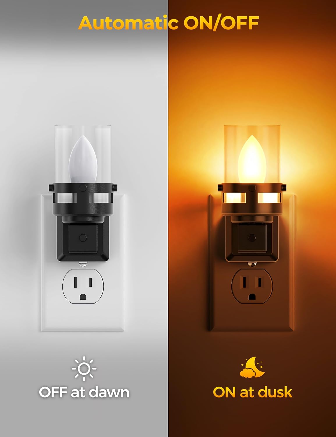 Briignite Candle Night Light Plug in [2 Pack], Amber Night Lights Plug into Wall, LED Night Light with Dusk to Dawn Light Sensor, 1800K…