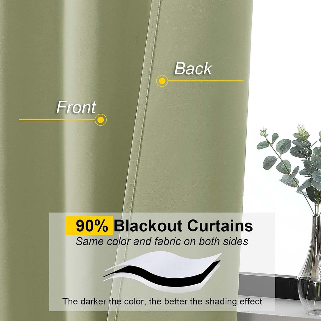 WelvetBLK Sage Green Room Darkening Curtains for Bedroom Living Room 45 Inch Length 2 Panels Set, Soft Solid Thermal Insulated Rod Pocket S…