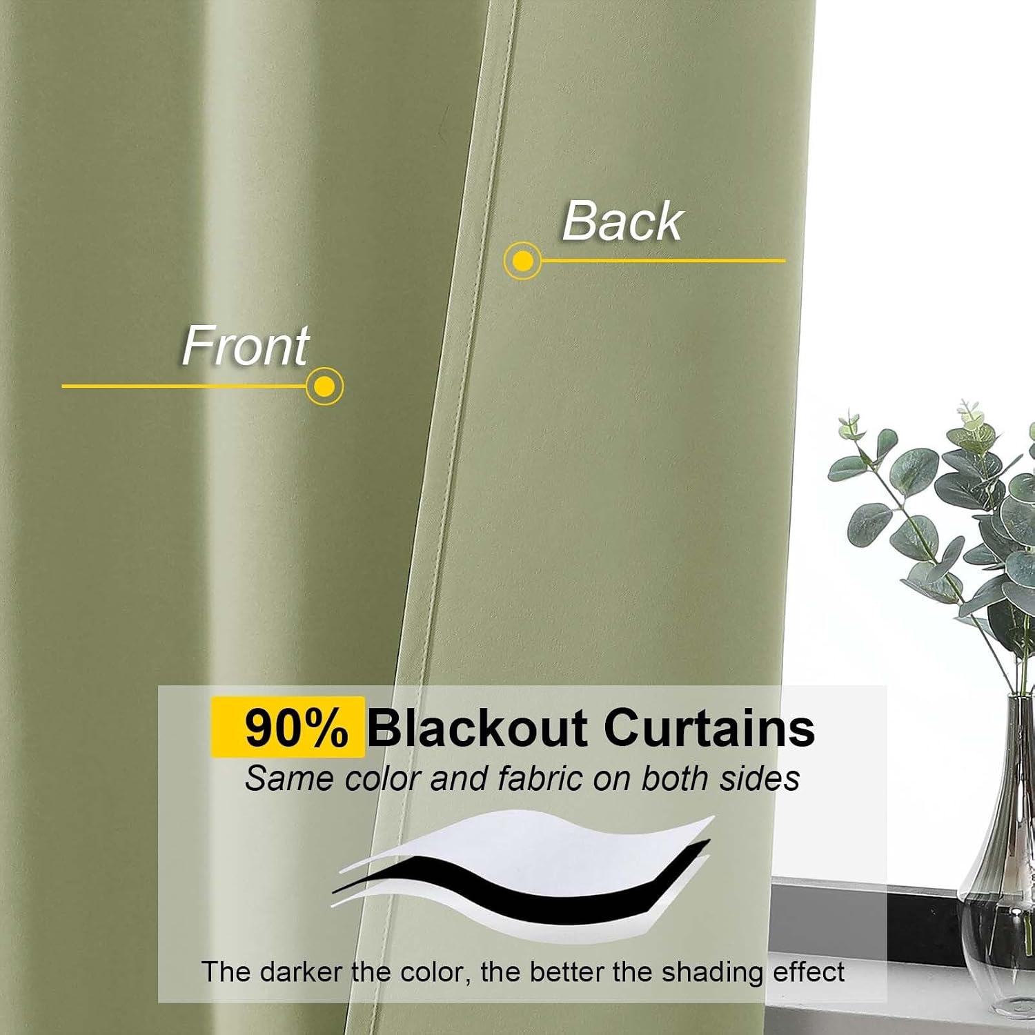 WelvetBLK Sage Green Room Darkening Curtains for Bedroom Living Room 45 Inch Length 2 Panels Set, Soft Solid Thermal Insulated Rod Pocket S…
