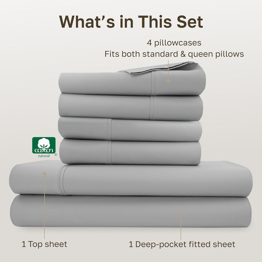 CaliforniaDesignDen California Design Den 6-Pc Queen Size Sheet Set with 4 Pillowcases - 400 Thread Count 100% Cotton Sheets, Sateen Weave,…