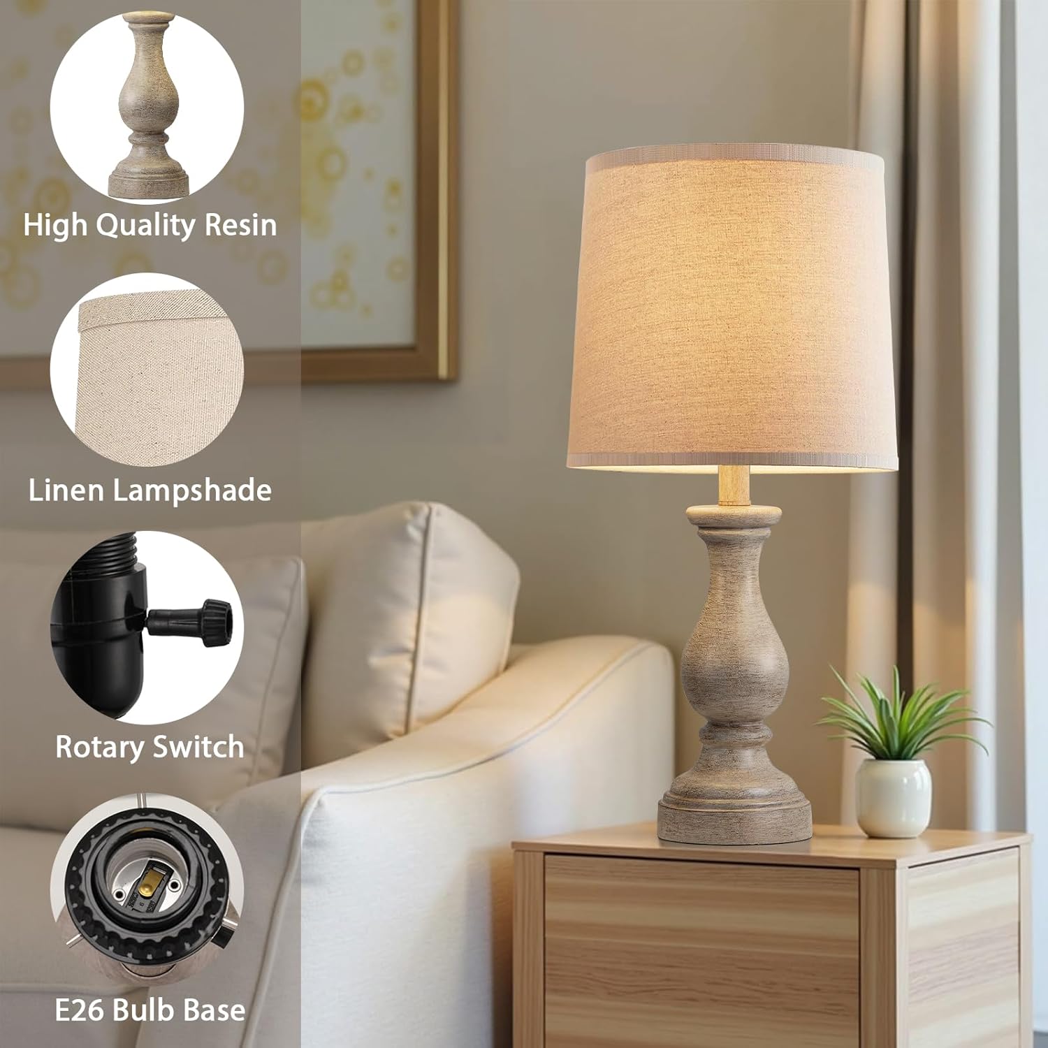 Seealle Farmhouse Table Lamps Set of 2 - Rustic Lamp for Bedroom Living Room, 22" Boho Bedside Lamps for Night Stands End Table Office…