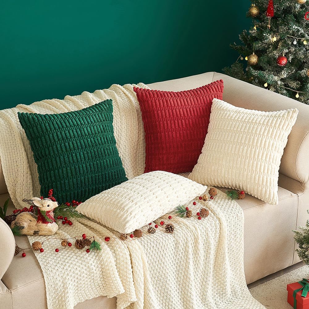 Miulee Pack of 2 Corduroy Decorative Throw Pillow Covers 20x20 Inch Soft Boho Striped Pillow Covers Modern Farmhouse Home Decor for Sofa Li…