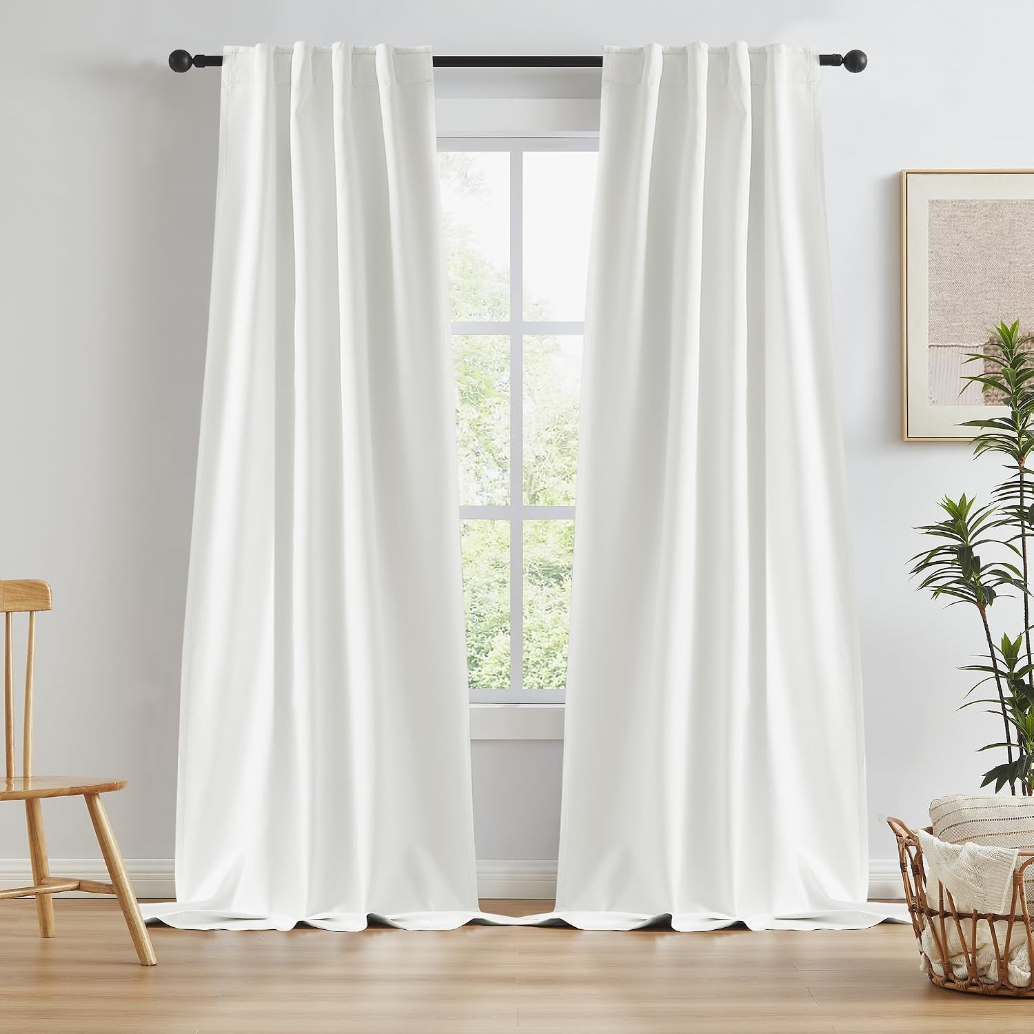 Keqiaosuocai Natural Blackout Curtains 104 Inch Length 2 Panels, Boho Farmhouse Window Curtain Drapes for Living Room Rod Pocket/Back Tab/H…