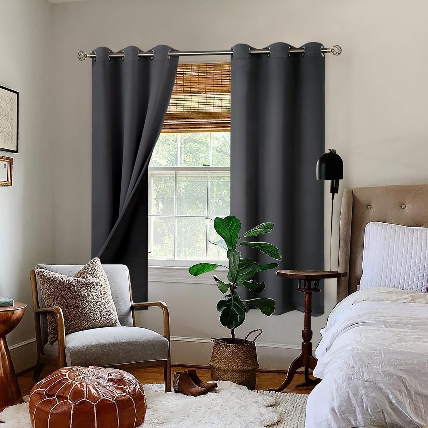 BGment Thermal Insulated 100% Blackout Curtains for Bedroom with Black Liner, Double Layer Full Room Darkening Noise Reducing Grommet Curta…