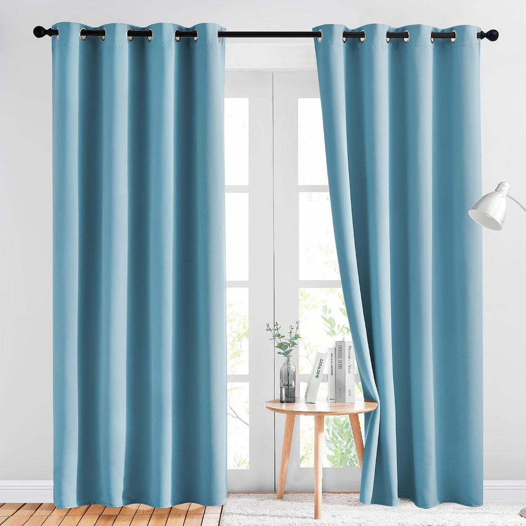 Nicetown Blackout Curtains Panels for Window - Window Treatment Thermal Insulated Grommet Blackout Drapes for Bedroom (Teal Blue=Light Blue…