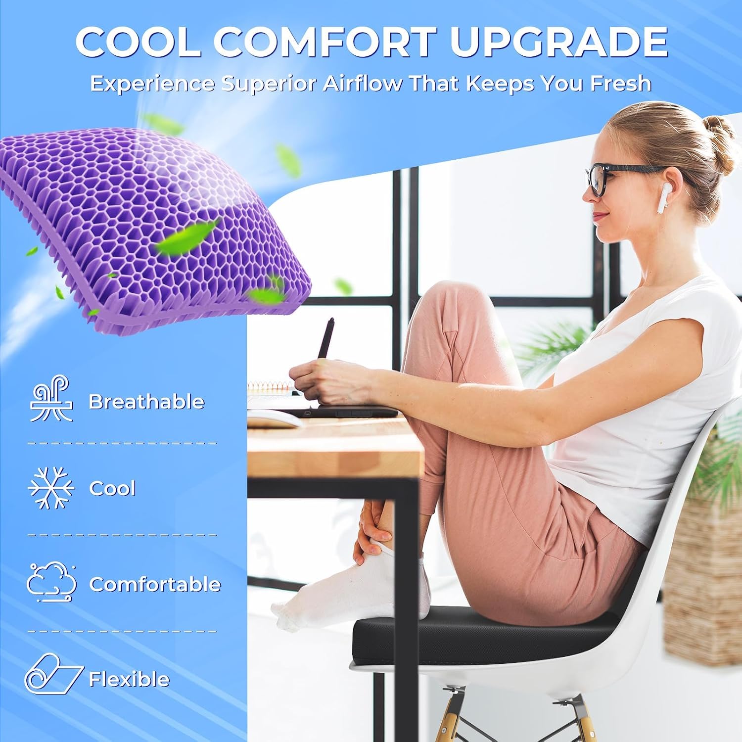 TushGuardSeatCushonsPillows TushGuard Gel Seat Cushion for Long Sitting, Enlarged & Thickened Patent Design, Breathable Cooling for Office…