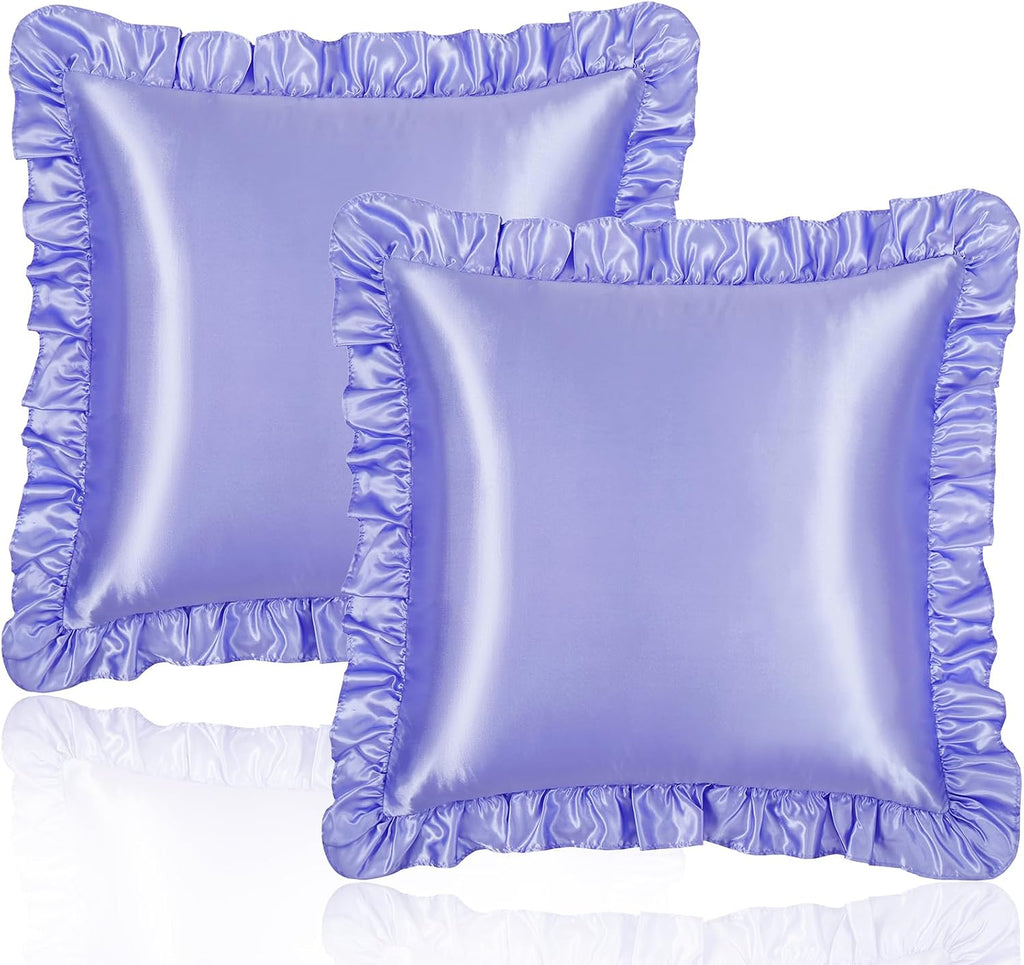 Homiest Ruffle Euro Sham Covers 26x26 Inch Set of 2, Lavender Satin Pillow Shams with 3 Inch Wide Decorative Ruffled, European Square…