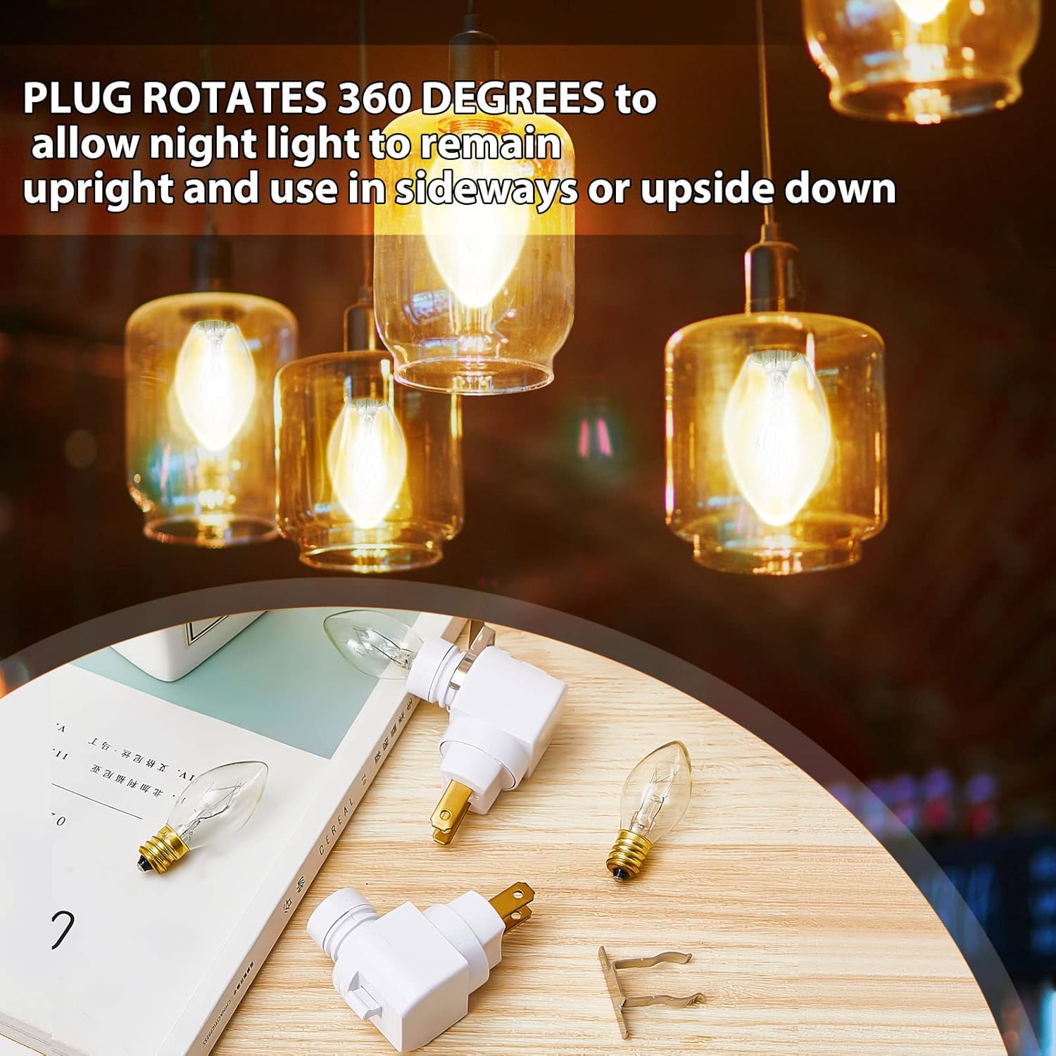 4 Sets Plug in Night Light 120V Night Lights Plug into Wall Includes 7W E12 Bulb and Metal Clips Nightlight Plugin, White