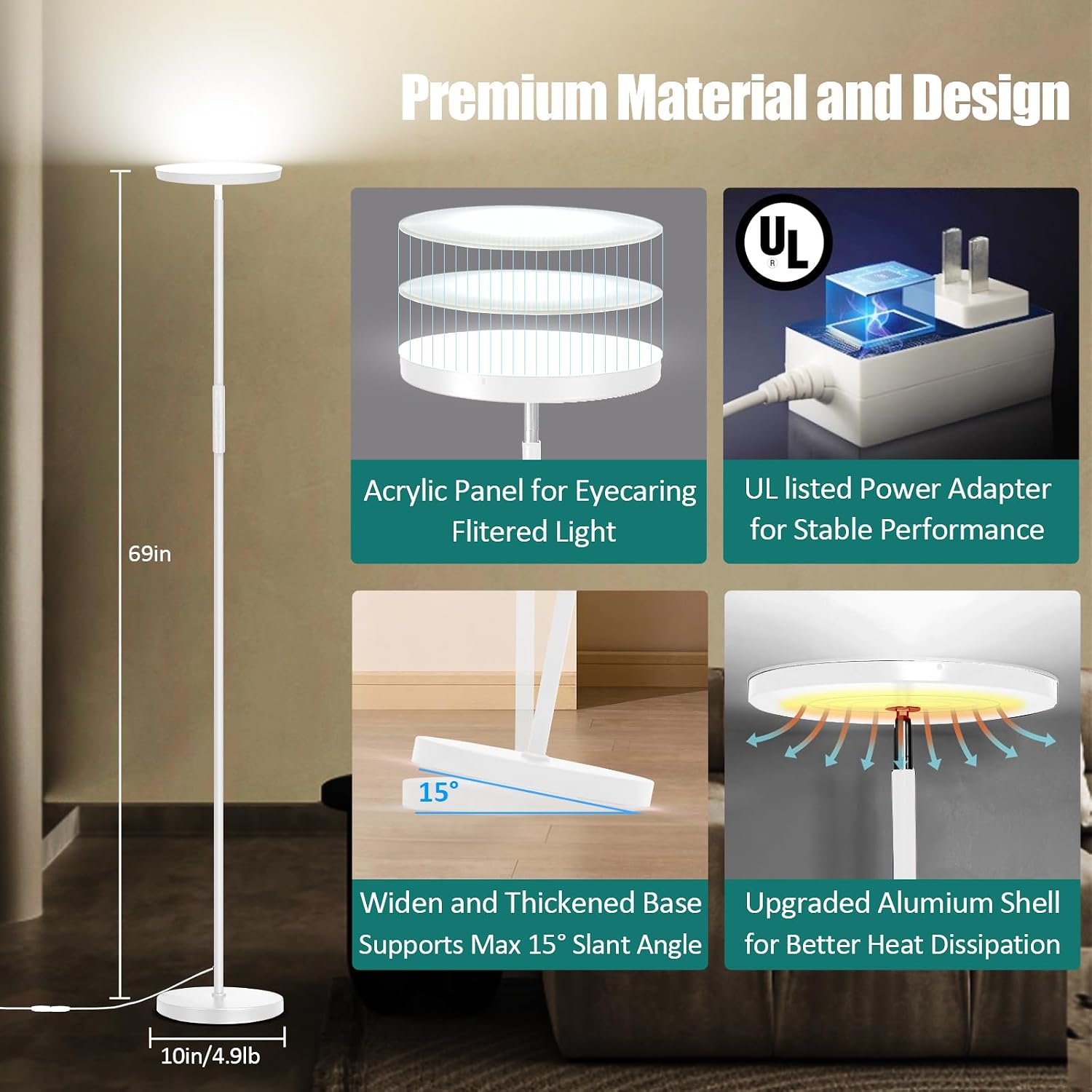 Mukuxin Floor Lamp, Upgraded 40W 4000LM Super Bright Torchiere LED Floor Lamps for Living Room, Stepless Dimmable Color Temperature 2700K-6…