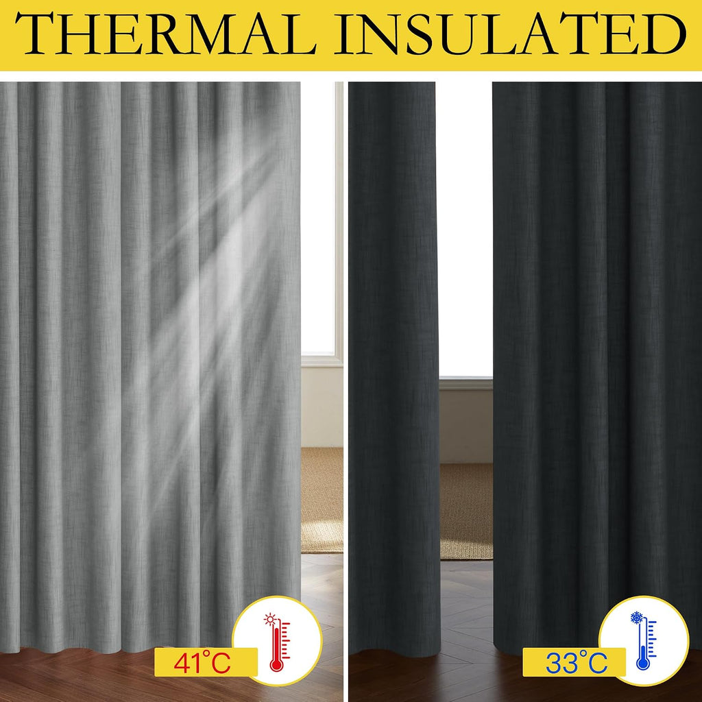NICETOWN 100% Absolutely Blackout Linen Curtains with Thermal Insulated White Liner, Dove Grey, W52, 2 Pieces, Noise Reducing Textured…