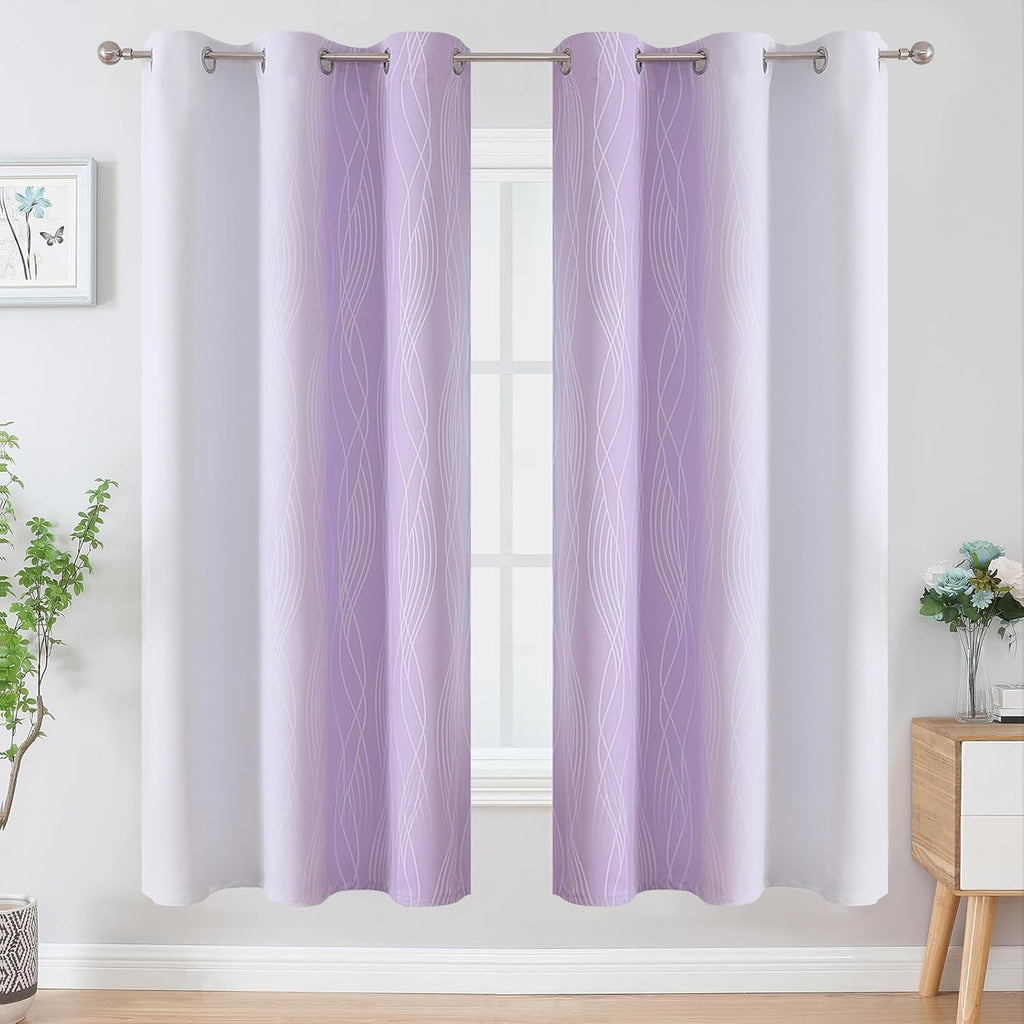 Estelartextiler Estelar Textiler Lilac and Greyish White Ombre Blackout Curtains 72 Inches Length for Bedroom, Thermal Insulated Light Bloc…