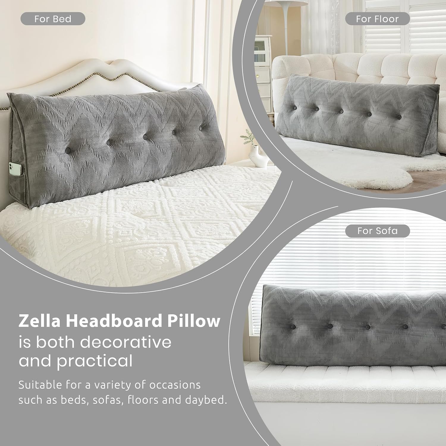 Zelladorra Headboard Pillow for Bed, Triangular Wedge Pillow Headboard Soft Support While Reading and Resting, Bed Bolster Cushion…