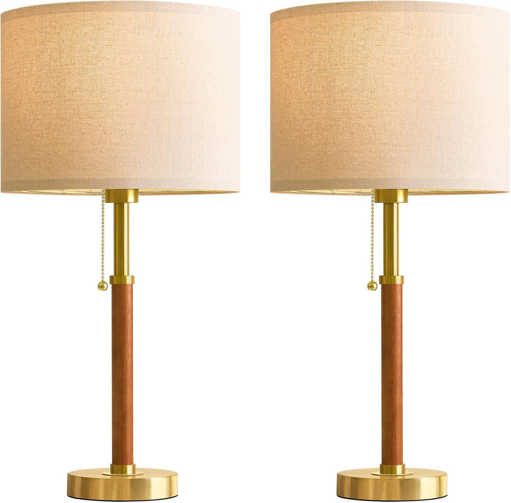 G-SAFAVA 22" Wood Table Lamps Mid Century Modern Lamp for Bedroom Living Room Bedside Lamps for Night Stands Nightstand Lamp with Pull…