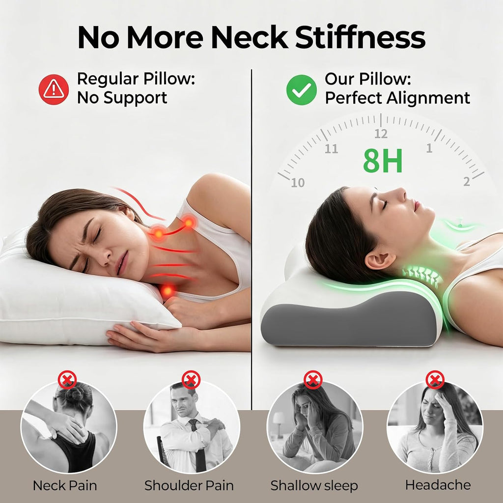 Polovo Cervical Neck Pillow - Ergonomic Side Sleeper Pillow for Neck, Contour Memory Foam Pillows for Deep Sleep, Orthopedic Cooling Pillo…