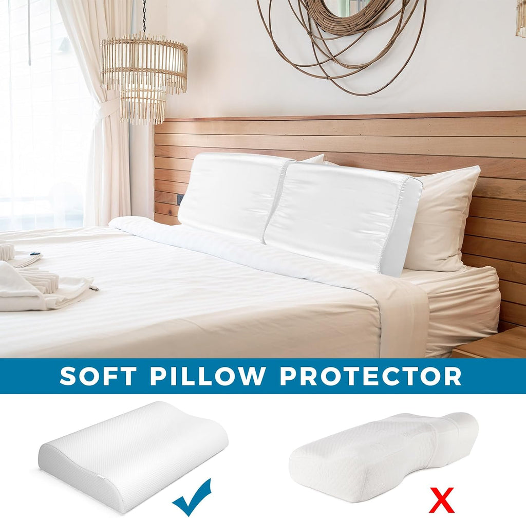 Breling 2 Pcs 20 x 12 in Imitated Silk Pillowcase for Memory Foam Neck Satin Pillow Case for Contoured Support Pillow Wave Shape, White 2 P…