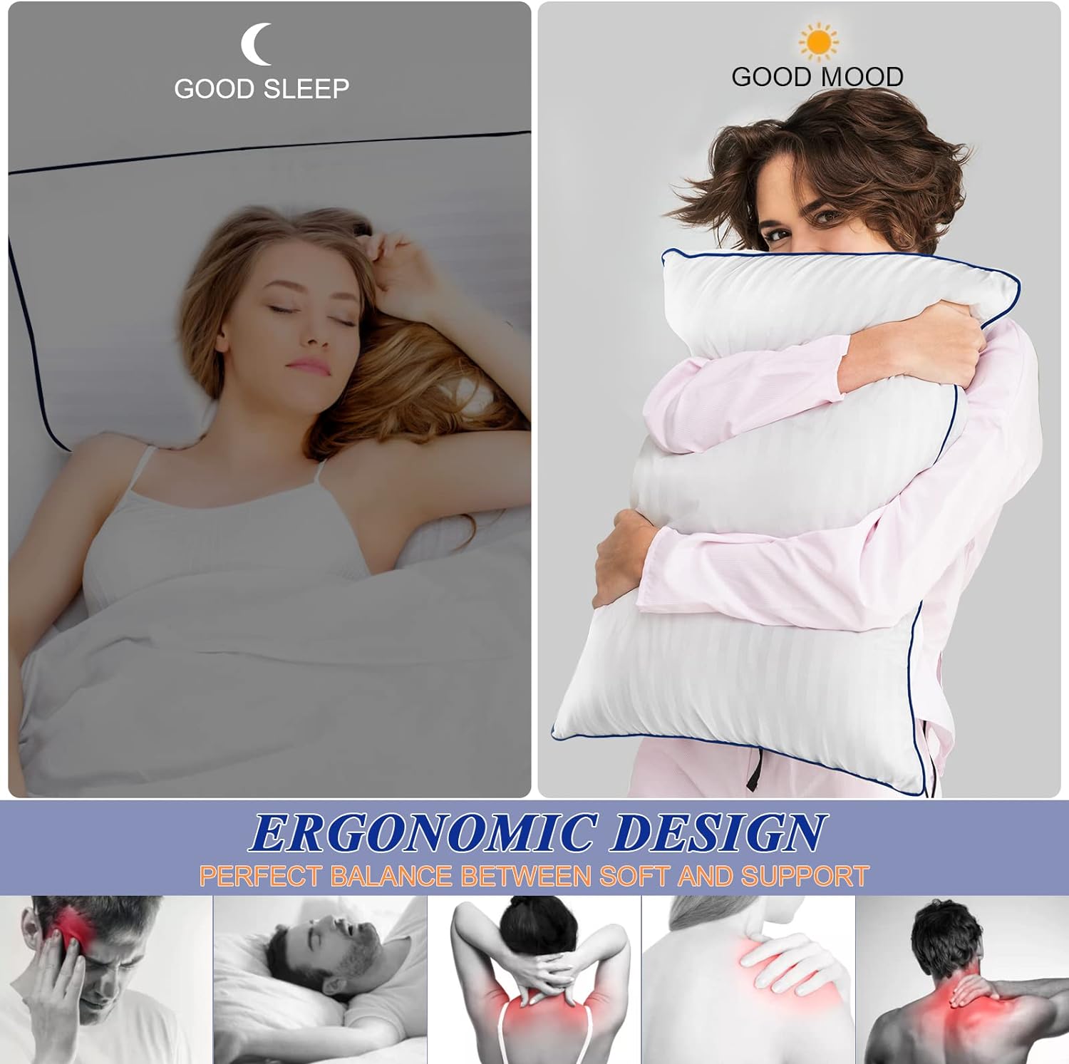 SEMZSOMHotelCollection SEMZSOM Bed Pillows for Sleeping, Full Standard Size Set of 2 Luxury Hotel Pillows with Soft Down Alternative Fillin…