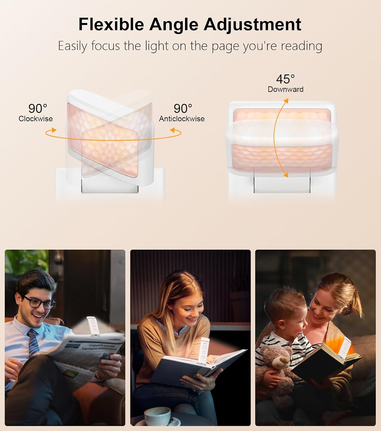 Gritin Book Light Rechargeable, Eye Caring 3-Color & 5-Brightness Clip on LED Reading Light for Books in Bed- Stepless Dimming, Long…
