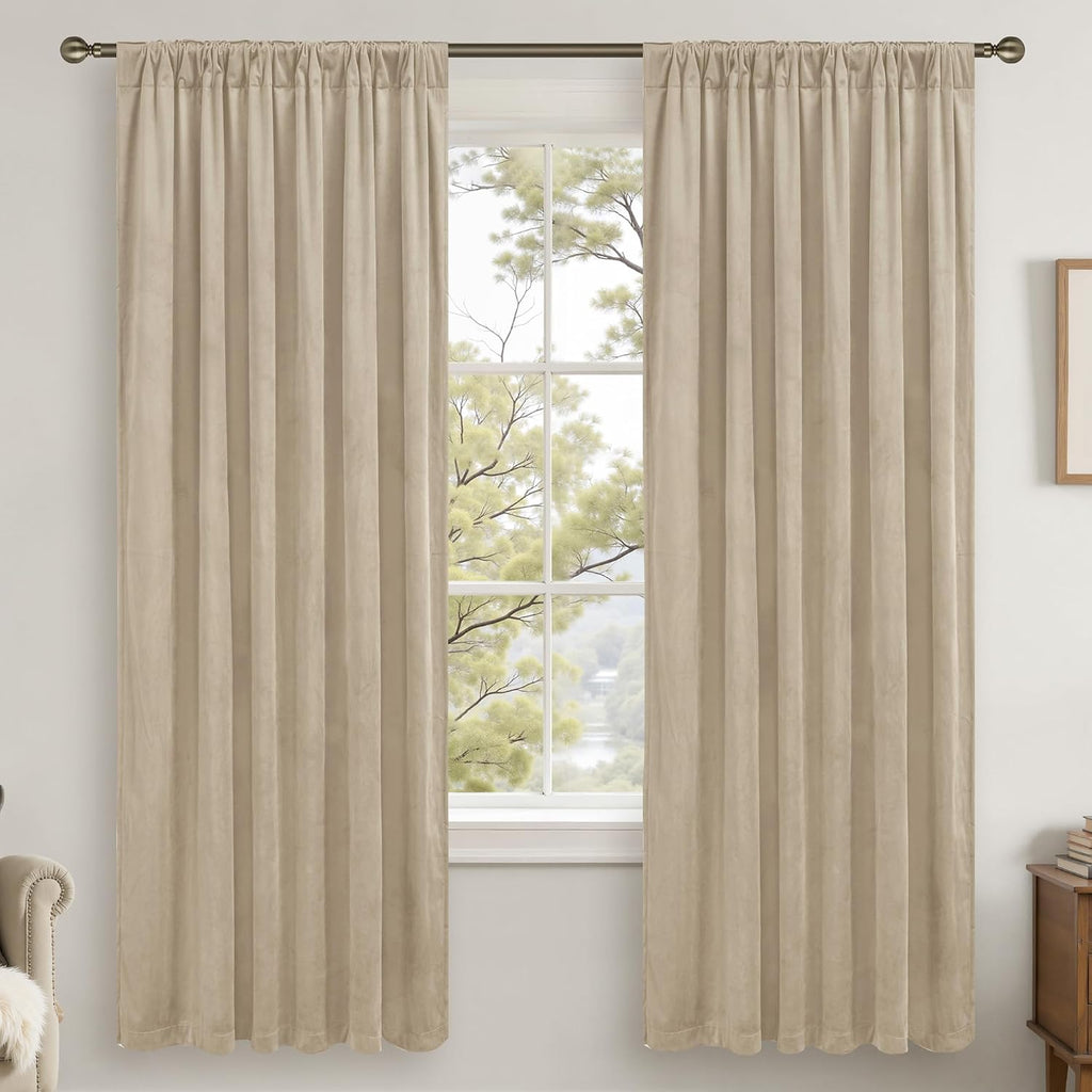 Lamit Taupe Velvet Curtains 72 Inch for Living Room, Thick Thermal Room Darkening Drapes Elegant Back Tab and Rod Pocket Room Decor Panels…