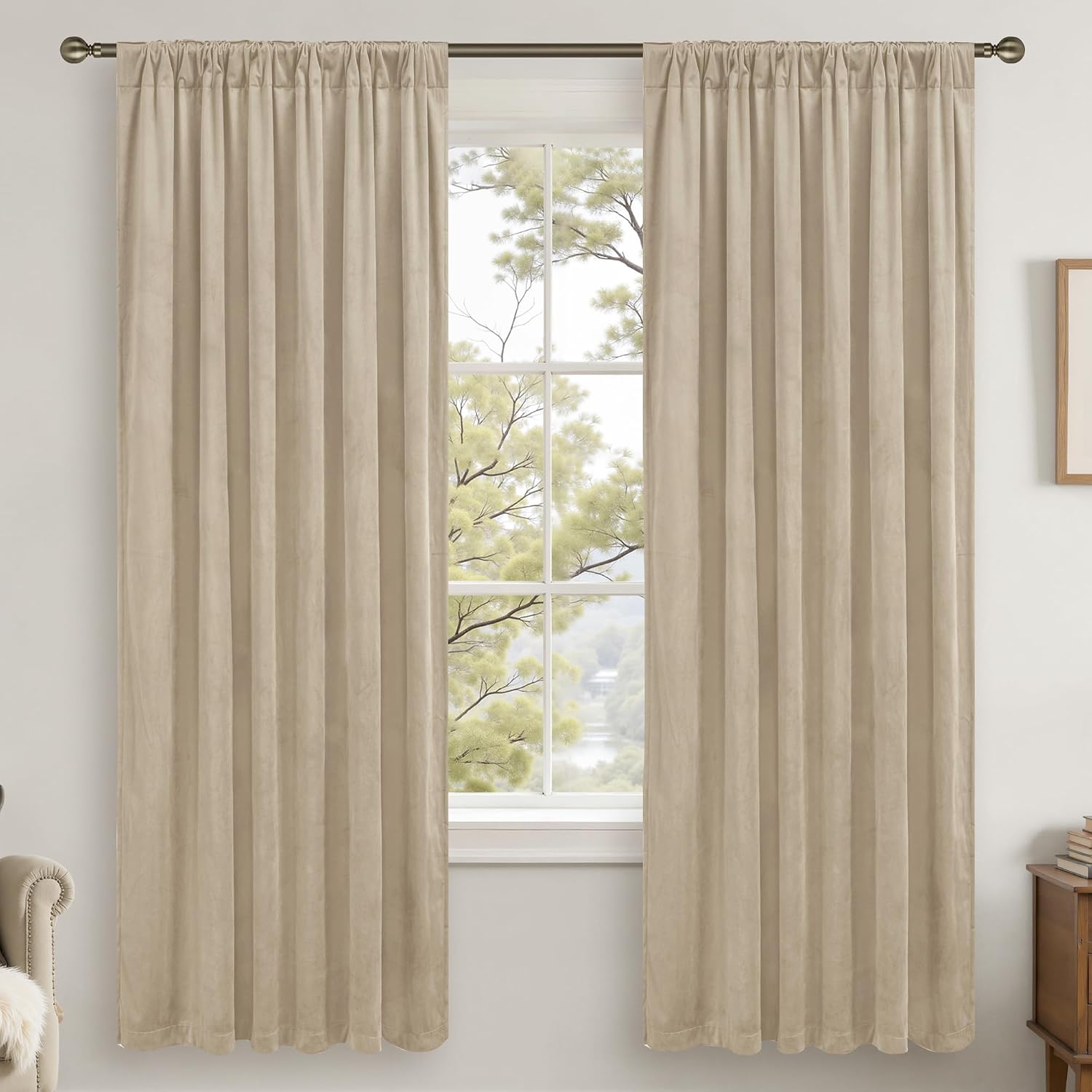 Lamit Taupe Velvet Curtains 72 Inch for Living Room, Thick Thermal Room Darkening Drapes Elegant Back Tab and Rod Pocket Room Decor Panels…