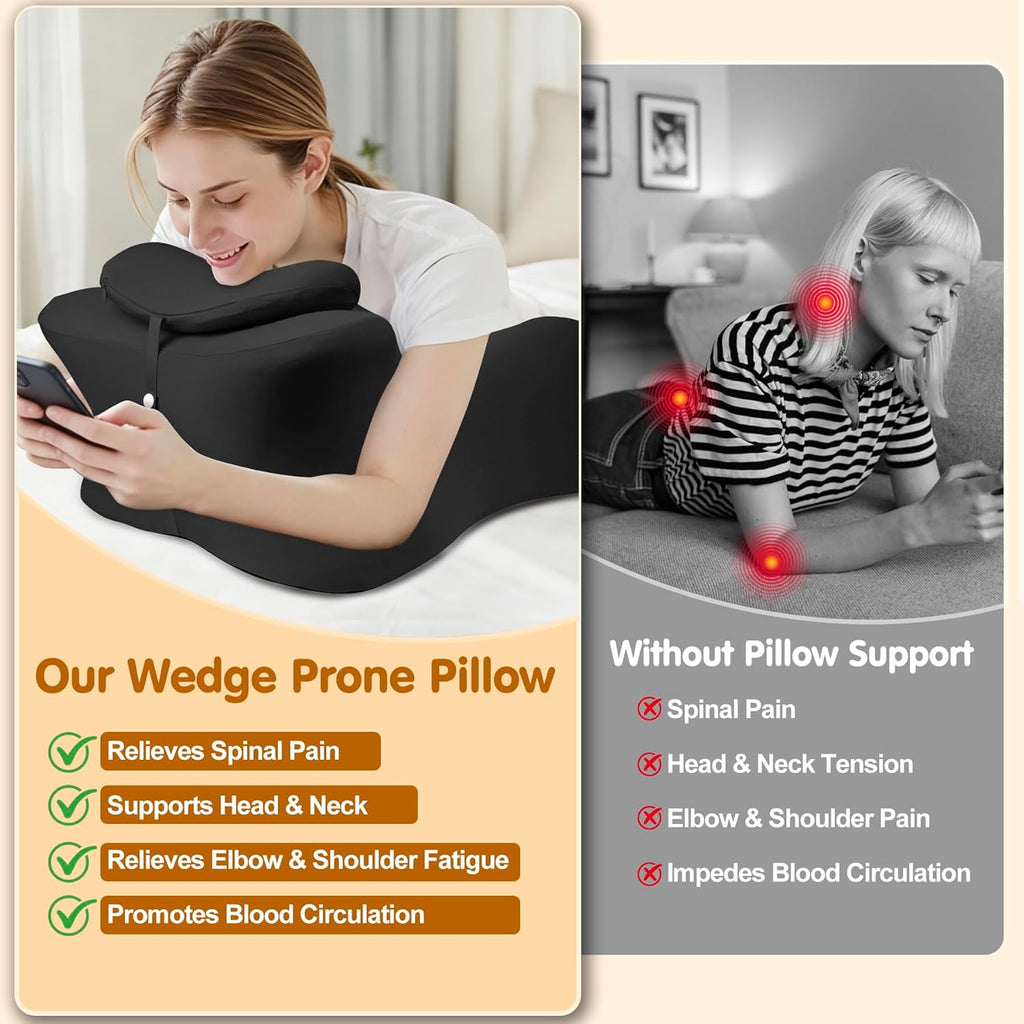 Myfamirea Memory Foam Ergonomic Wedge Pillow for Adults - Prone Pillow for Bed Sleeping, Reading, Memory Foam Ergonomic Cushion for Back Su…