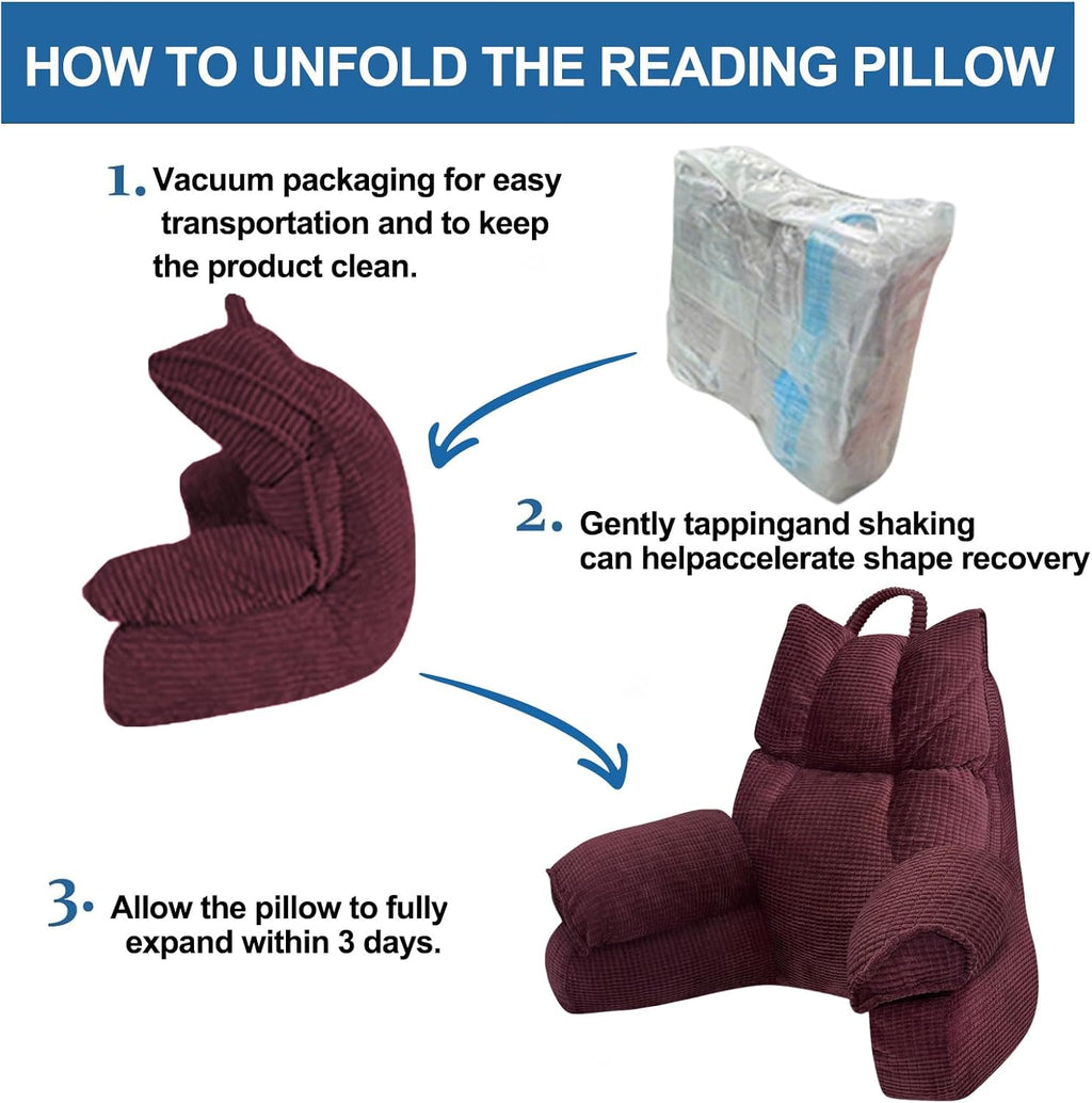 RRPAHWTV Reading Pillow for Bed with High Arm Rests, Back Support Pillow for Sitting Up in Bed with Shredded Memory Foam for Reading, TV…
