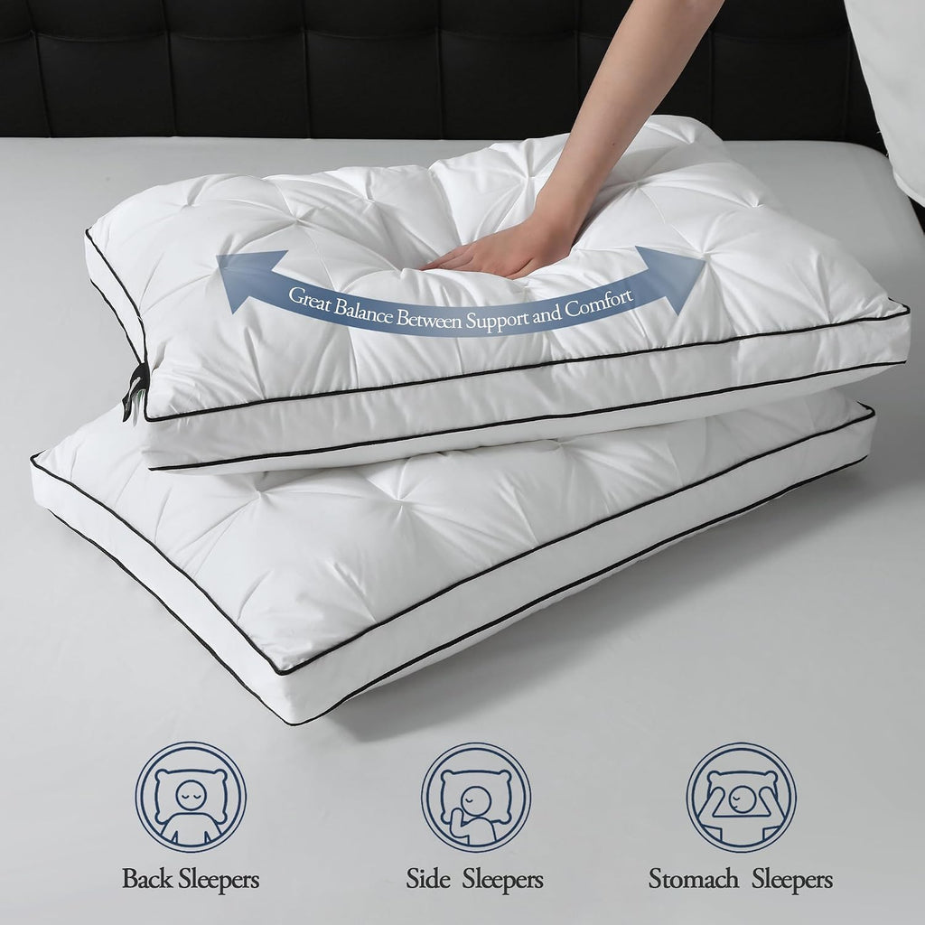 Bpc Luxury Goose Feather Down Pillows King Size, Gusseted Hotel Bed Pillows for Sleeping, 100% Organic Cotton Cover, Surround Polyester Fil…