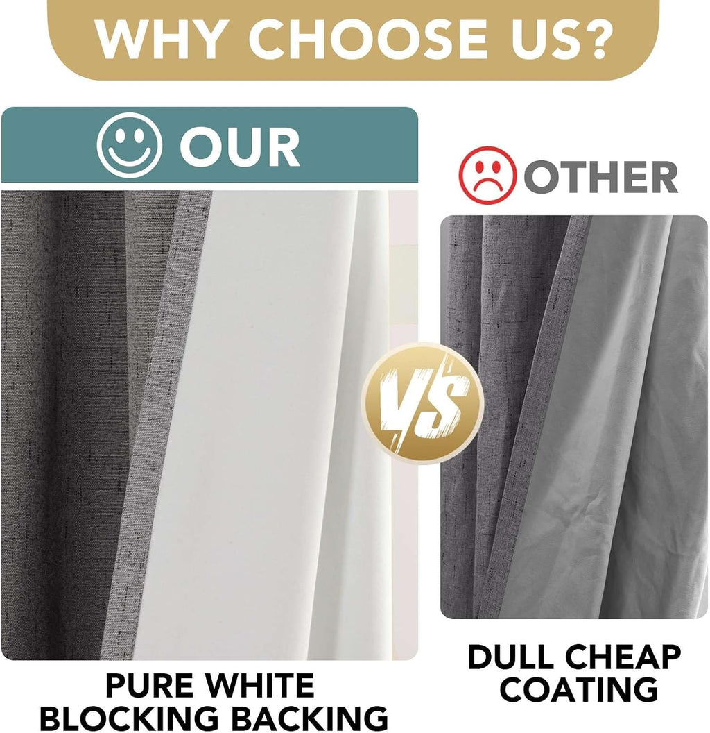 H.VERSAILTEX Primitive Linen Curtains 100% Blackout Curtain Drapes Burlap Fabric Curtains with White Thermal Insulated Liner, Grommet Top…