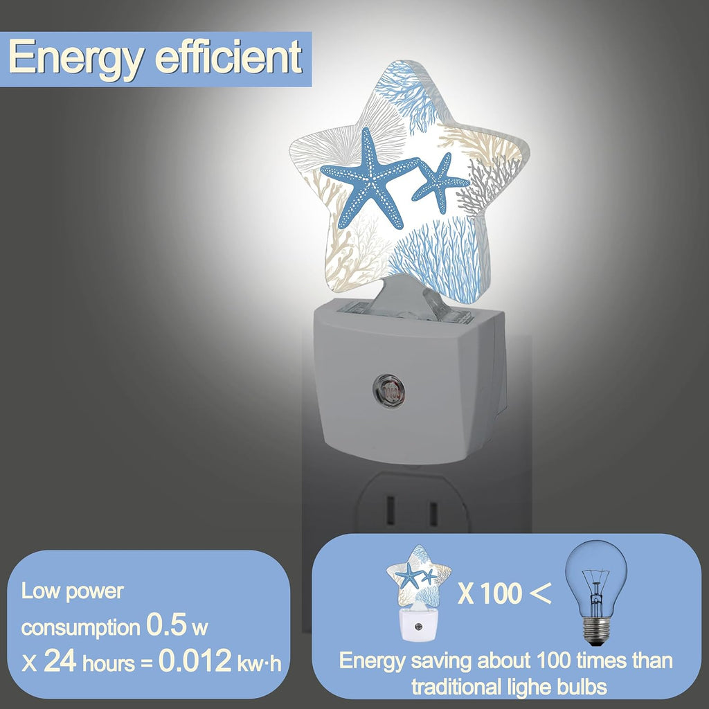Snowmolle Ocean Starfish Coral Night Light, Coastal Beach Plug-in Star Night Lights with Dusk-to-Dawn Sensor for Bedroom, Bathroom, Living Roo…
