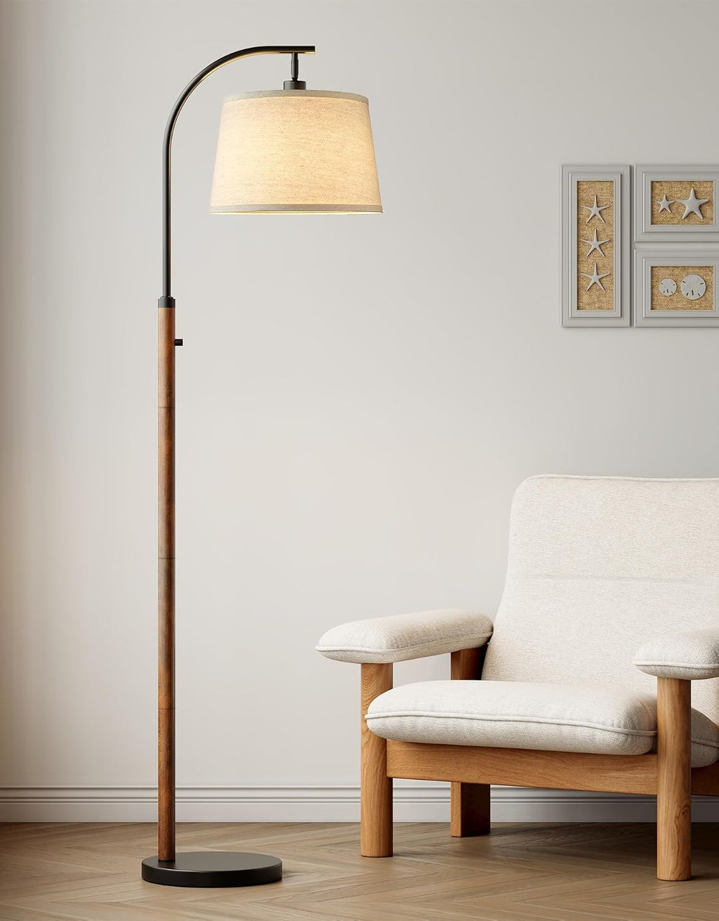Dimmable Floor Lamp for Living Room, 65" Tall Metal Standing Lamp with LED Bulb, Mid Century Modern Arc Floor Lamp with Linen Shade for…