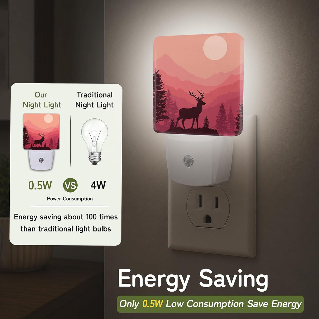 Deer Forest Sunset Night Lights Plug into Wall, Night Light with Dusk to Dawn Sensor for Bedroom Bathroom Kitchen Hallway Stairs…