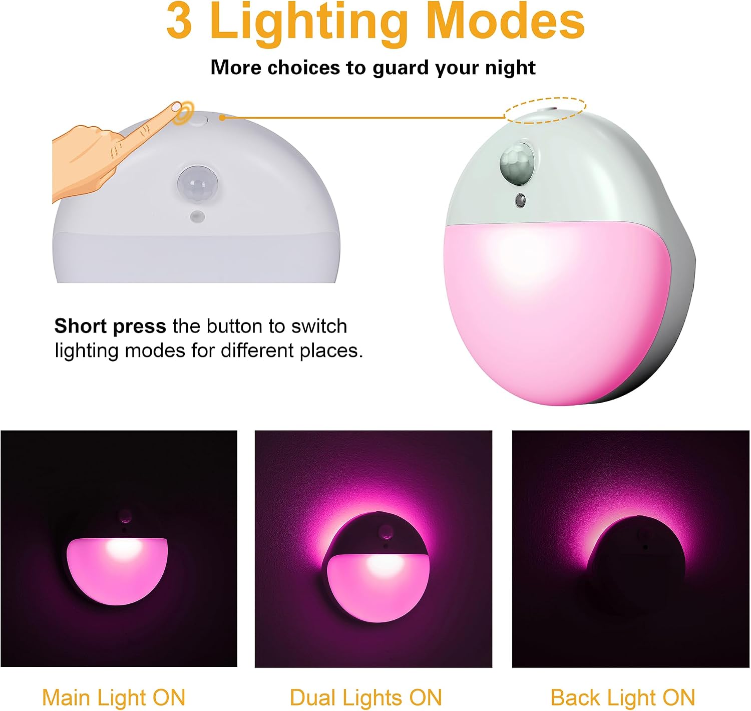 YUNLEX 2 Pack Pink Battery Night Light, Motion Activated Night Light, 2.6" Small Sticky Lights, 3 Light Modes, Dimmable Soft Glow for…