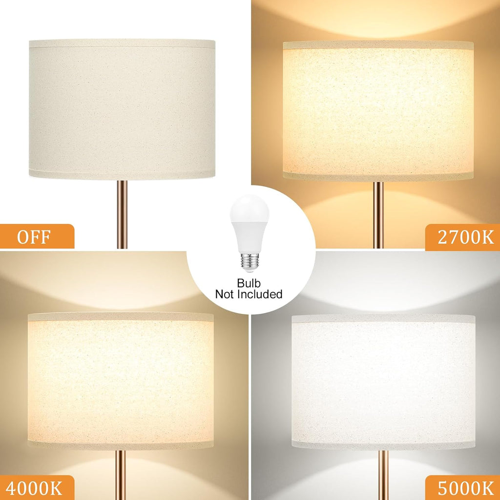 Ambimall 60'' Modern Floor Lamp with Shade, Tall Lamps for Living Room, Bedroom, Office, Dining Room, Beige Shade with Brown Pole(Without B…
