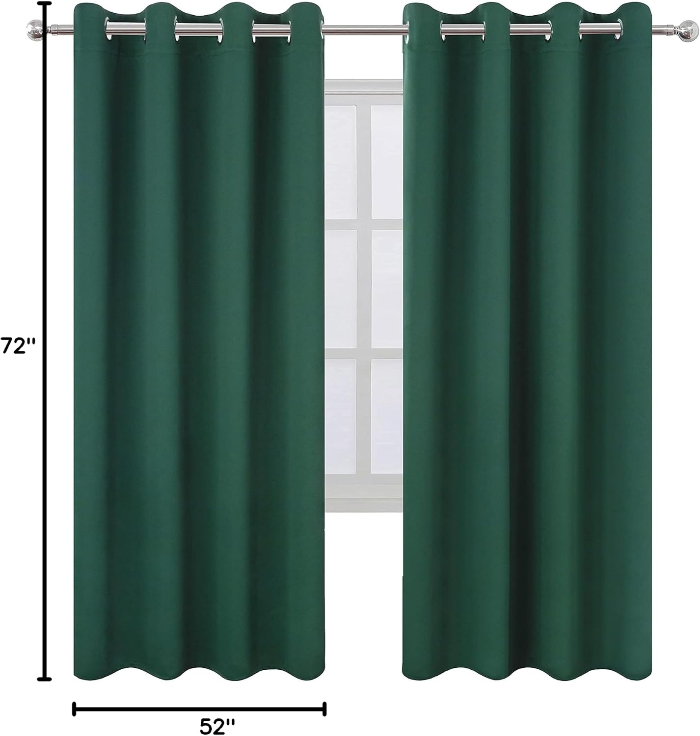 Lemomo Dark Green Thermal Blackout Curtains/52 x 72 Inch/Set of 2 Panels Room Darkening Curtains for Bedroom 72 Inch Green