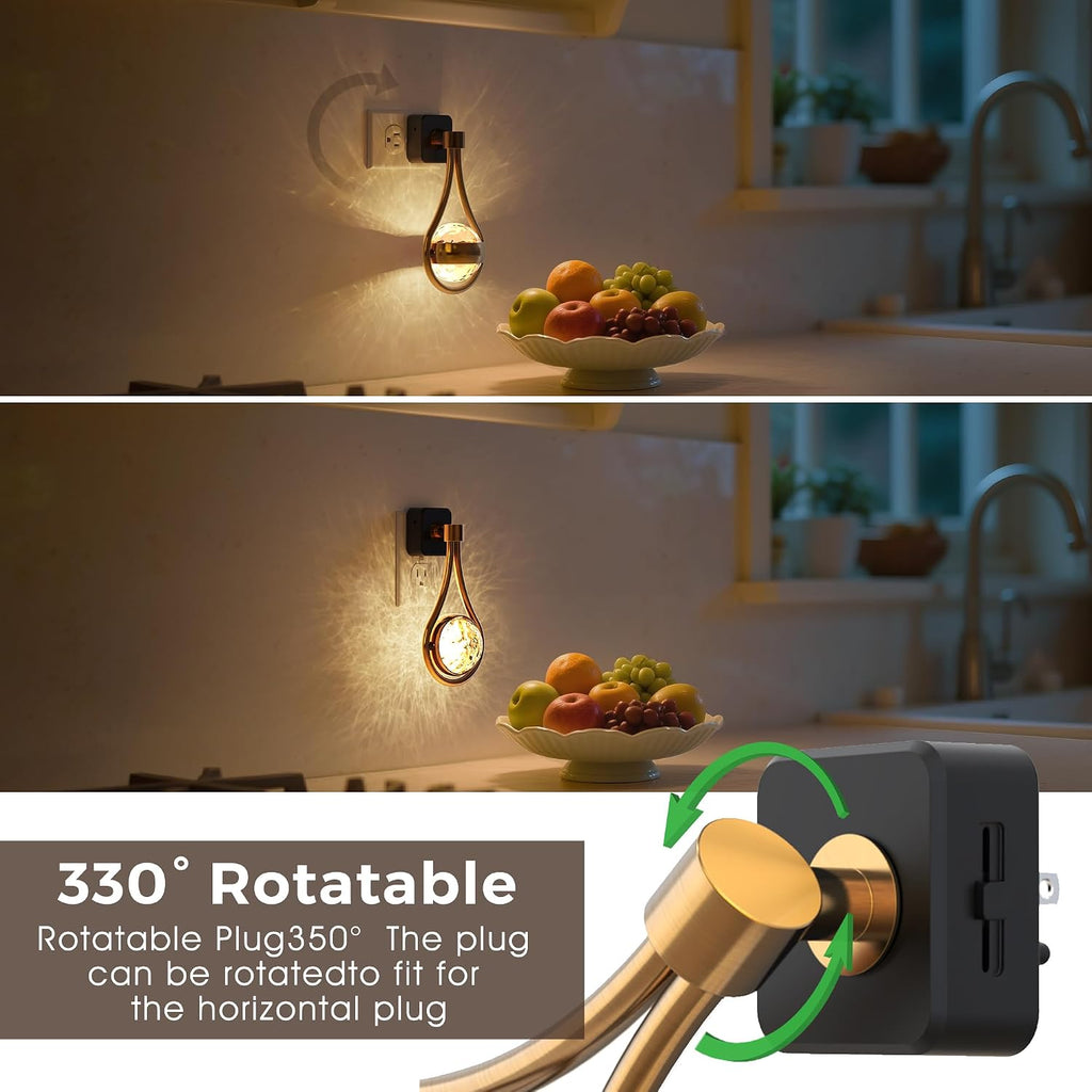L LOHAS LED Night Lights Plug Into Wall: 2 Pack Star Projector Nightlight, Dusk to Dawn Sensor, 3000K Soft White, 330°Rotating Globe…