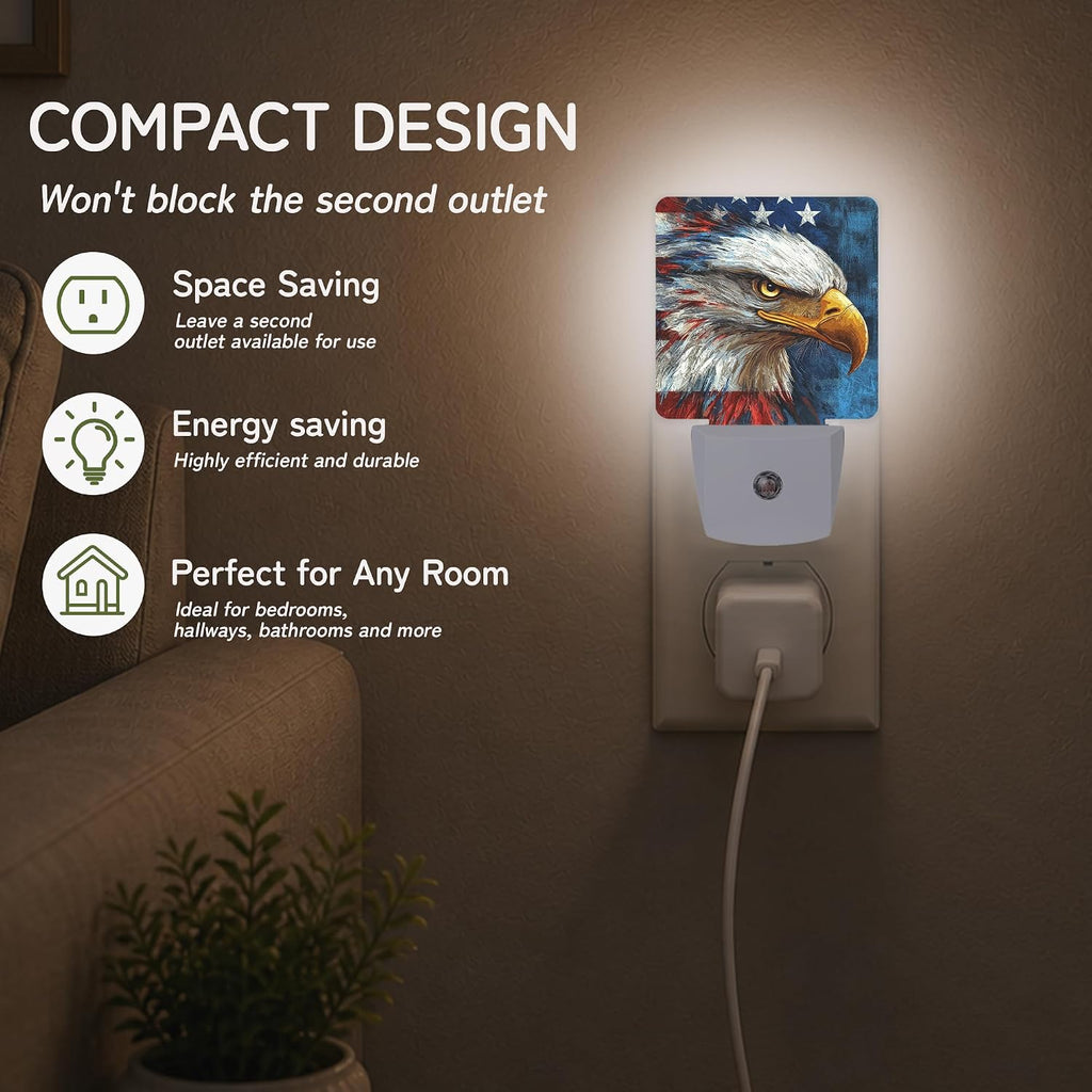Night Light, Patriotic Bald Eagle Night Lights Plug into Wall Decor for Bedroom Bathroom Hallway Kitchen, Dusk to Dawn Sensor Gift for…