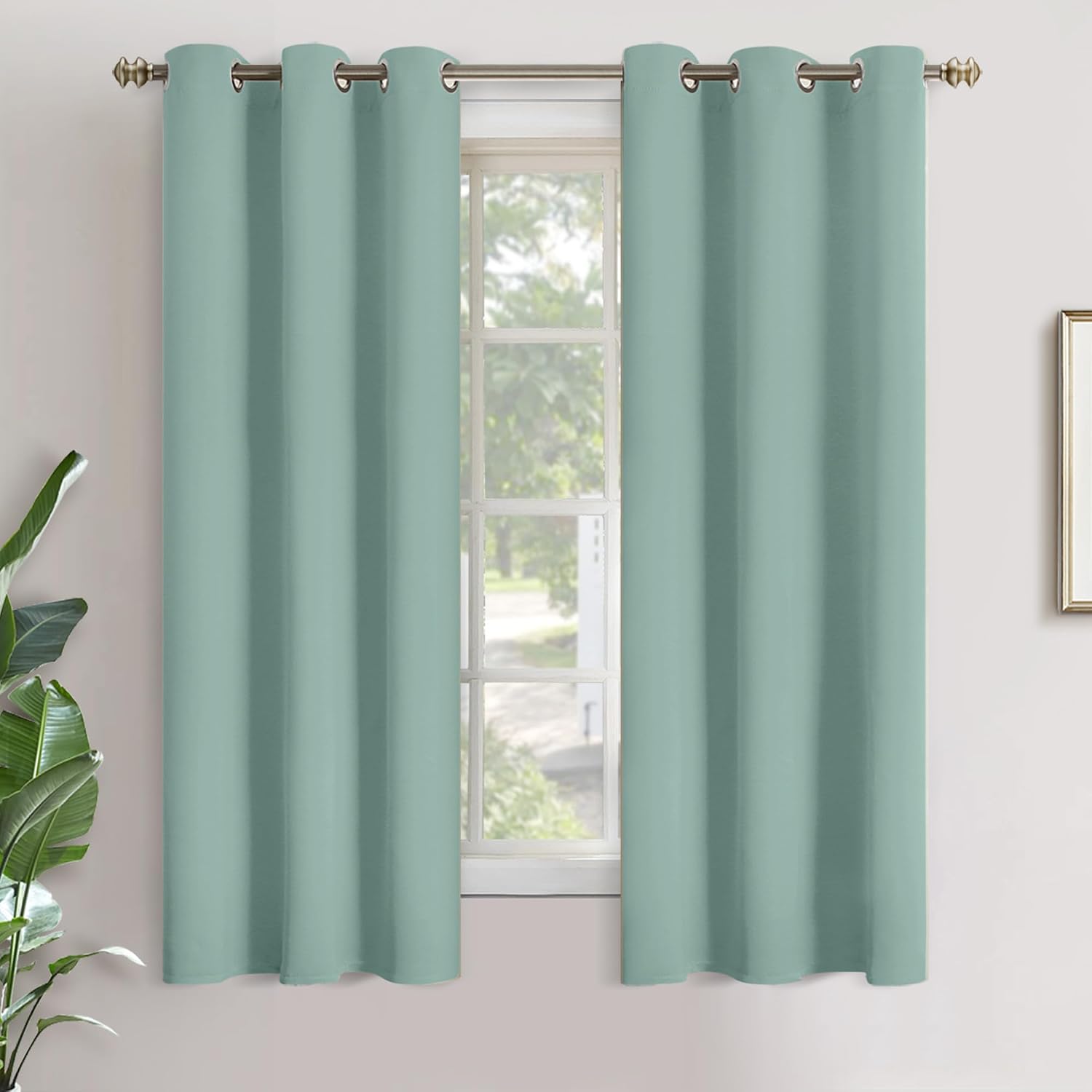 YoungsTex Light Green Blackout Curtains 63 Inch Length for Bedroom - Thermal Insulated with Grommet Room Darkening Window Drapes for Living…