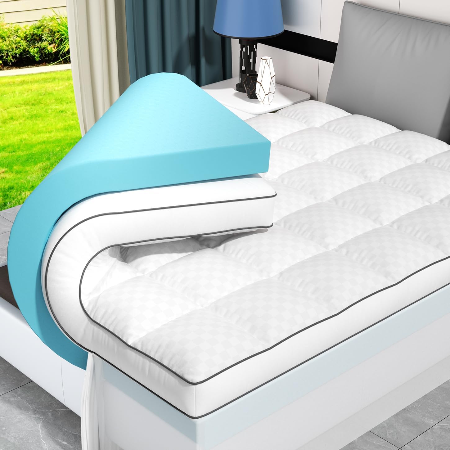 Missleep Twin XL Dual Layer 4 Inch Memory Foam Mattress Topper for Pressure Relief, 2" Breathable Pillow Top Plus 2" Cooling Gel Memory Foa…