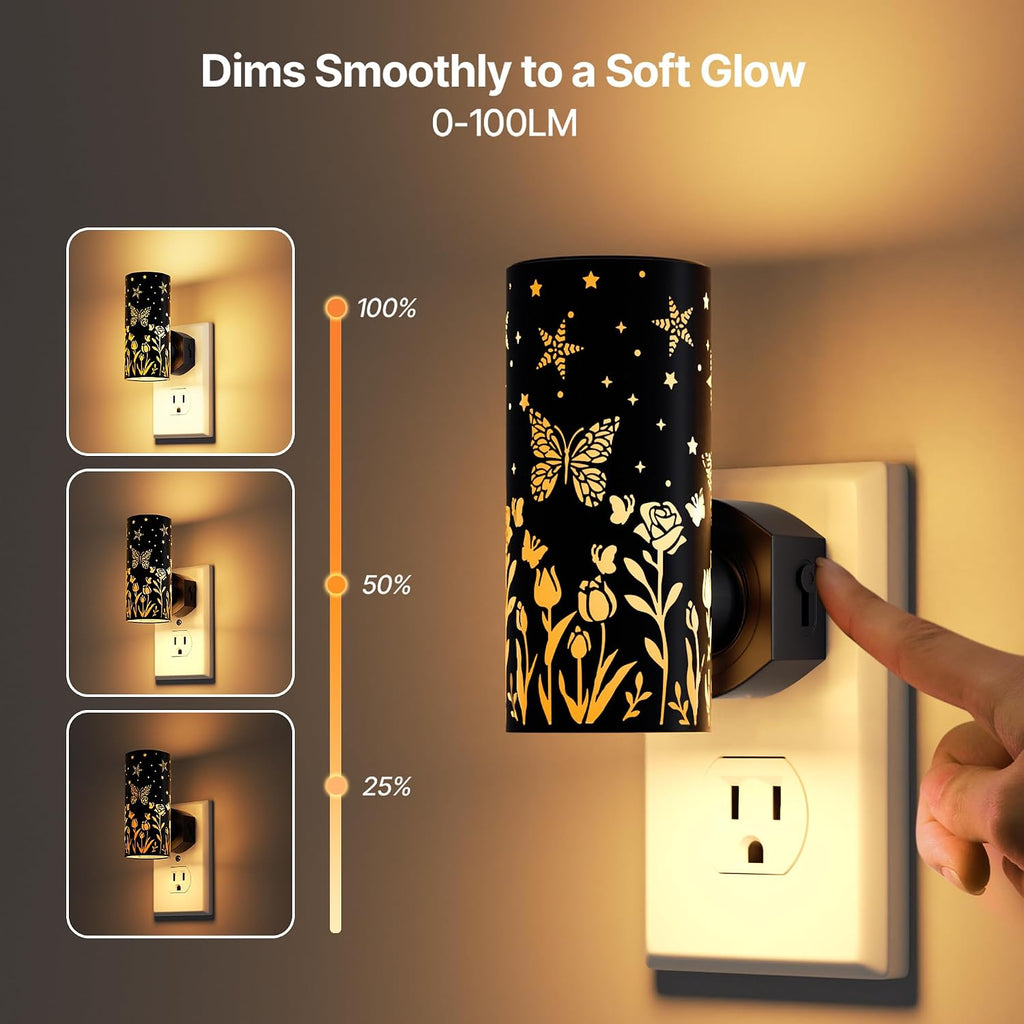 LED Night Lights Plug into Wall, 2-Pack 3000K Bright Plug in Nightlights, Dusk-to-Dawn, Dimmable 0-100LM, Auto-On/Off, Home Decor for…