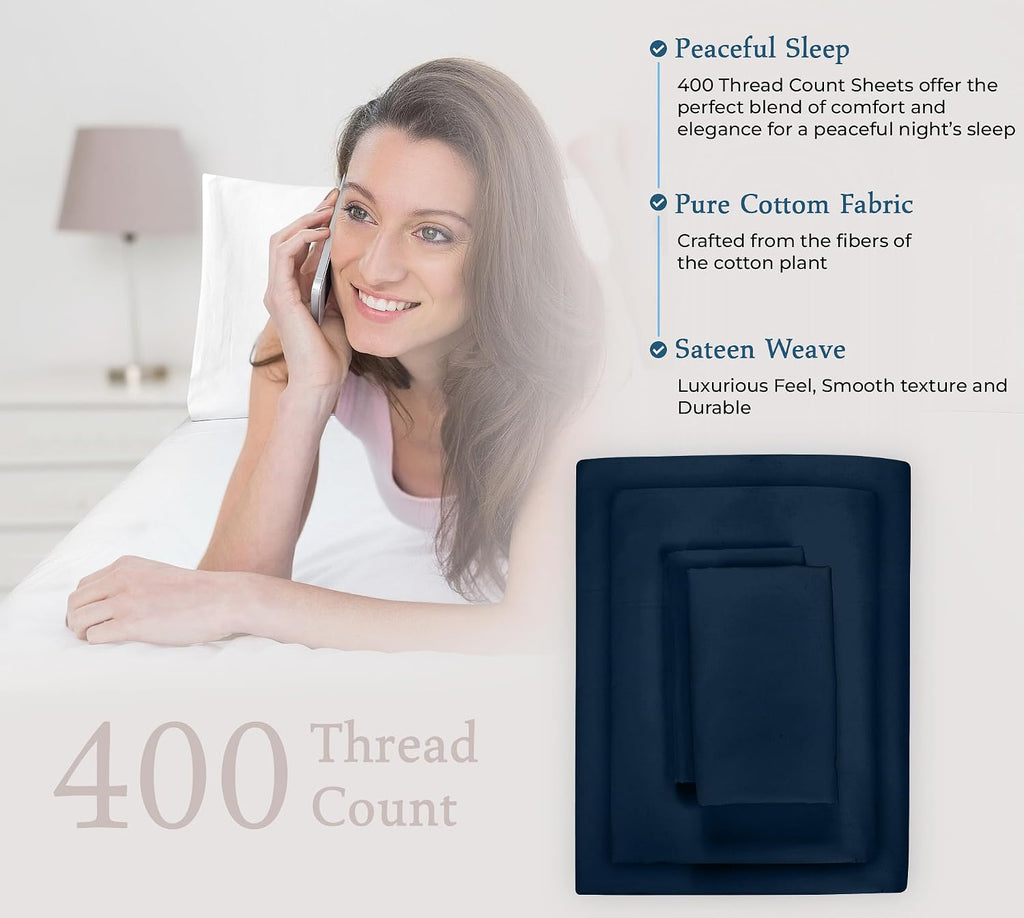 Royalelinens ROYALE LINENS 400 Thread Count 100% American Grown Cotton 4 Piece Sateen King Sheet Set - 1 Fitted Sheet, 1 Flat Sheet, 2 Pill…