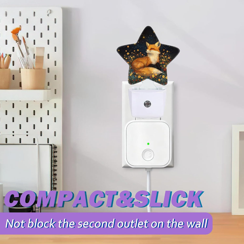 Night Lights Plug Into Wall Decorative, Fox Animal Nightlights for Kids Bedroom, Wildflowers Energy Efficient Dusk-to-Dawn Sensor Sleep…
