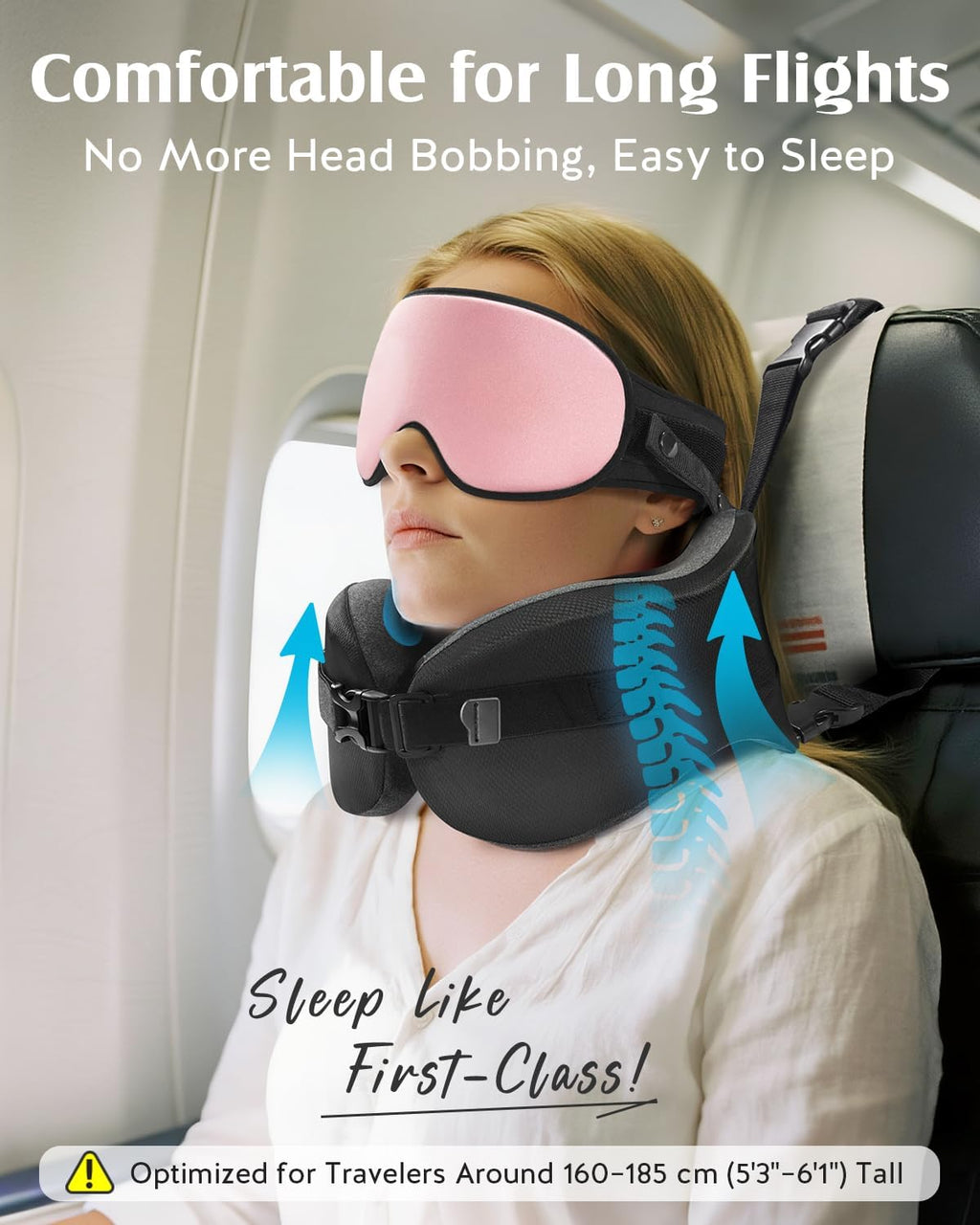 YFONG Travel Pillow for Long Flight Airplanes, Head Strap Combo with 3D Contoured Eye Mask for Sleep, Neck Pillow for Car Trip Essential…