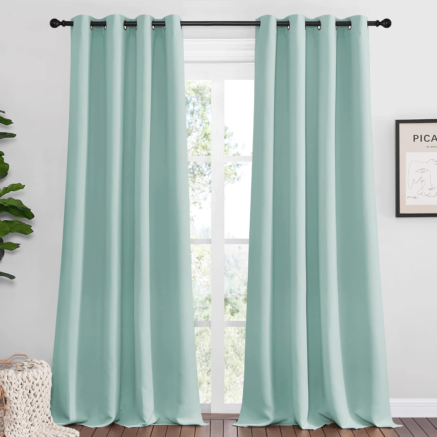 Nicetown Aqua Blue Blackout Curtains 96" Long for Office, Dining Room, Guest Room, Sound Reducing Heat and Cold Block Curtain Panels for Mo…
