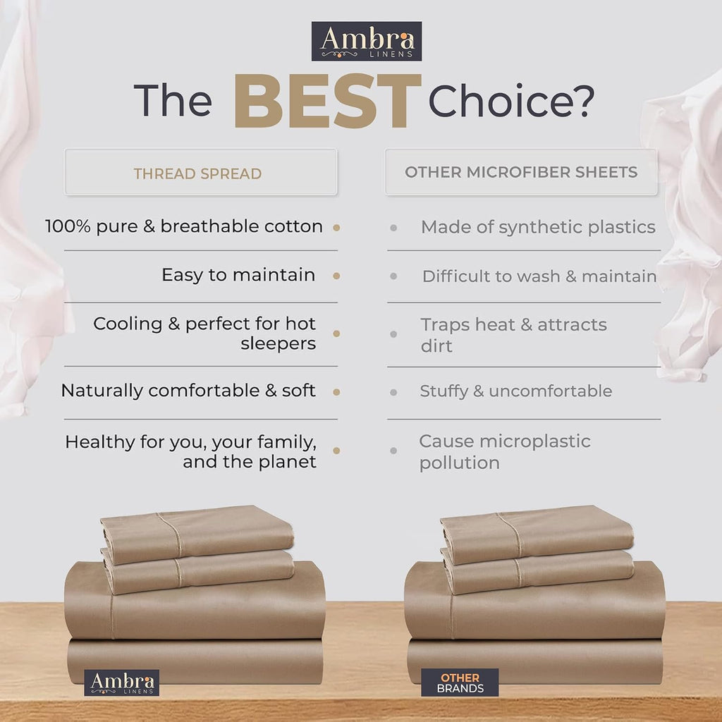 Ambra Linens 100% Organic Cotton Sheets King Size - 4 PC Organic King Size Sheets Set - Soft, Comfy, Breathable & Cooling - 16” Deep Pocket…