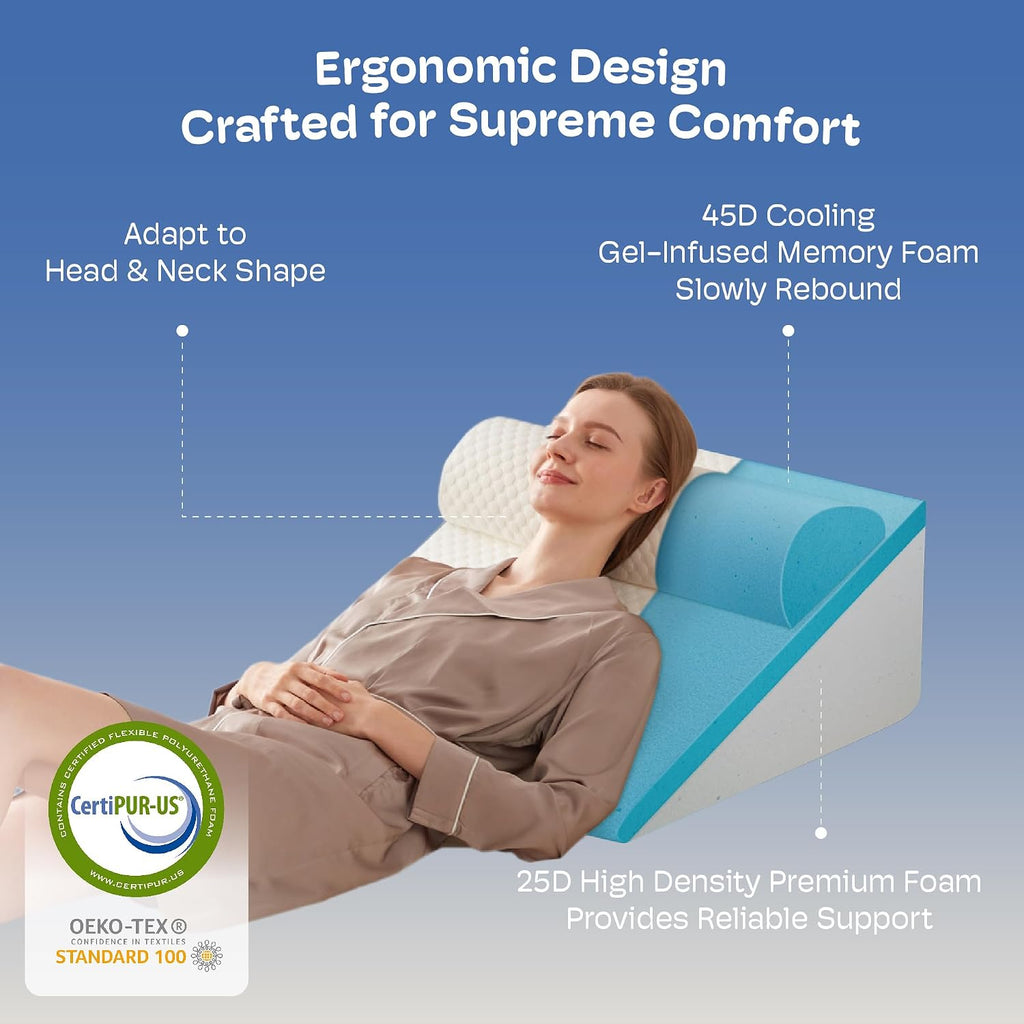 Simpledad 3PCS Wedge Pillow, Orthopedic Wedge Pillow for Acid Reflux, Back, Cooling Memory Foam Top, Bed Wedge Pillows for Headboard, Slee…