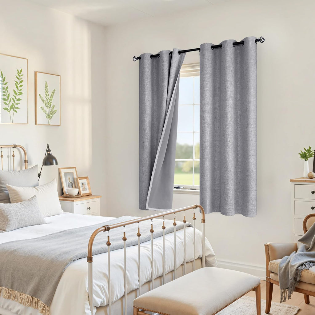 YoungsTex Grey Linen Blackout Curtains 63 Inch Length for Bedroom, Thermal Insulated Light Blocking Drapes with Grommet Room Darkening for…